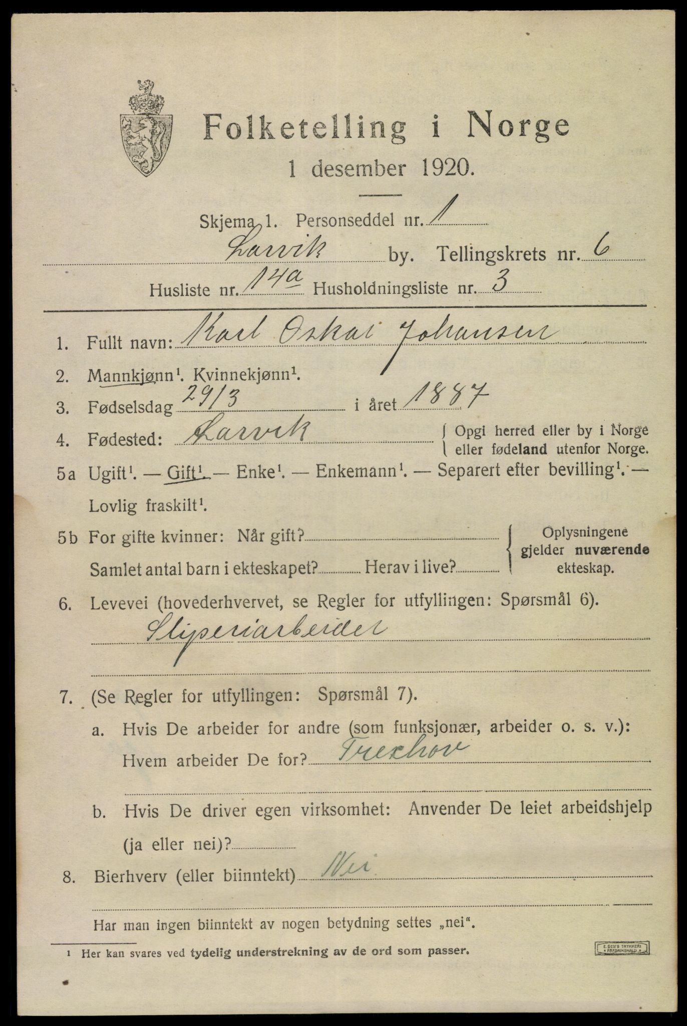 SAKO, Folketelling 1920 for 0707 Larvik kjøpstad, 1920, s. 18236