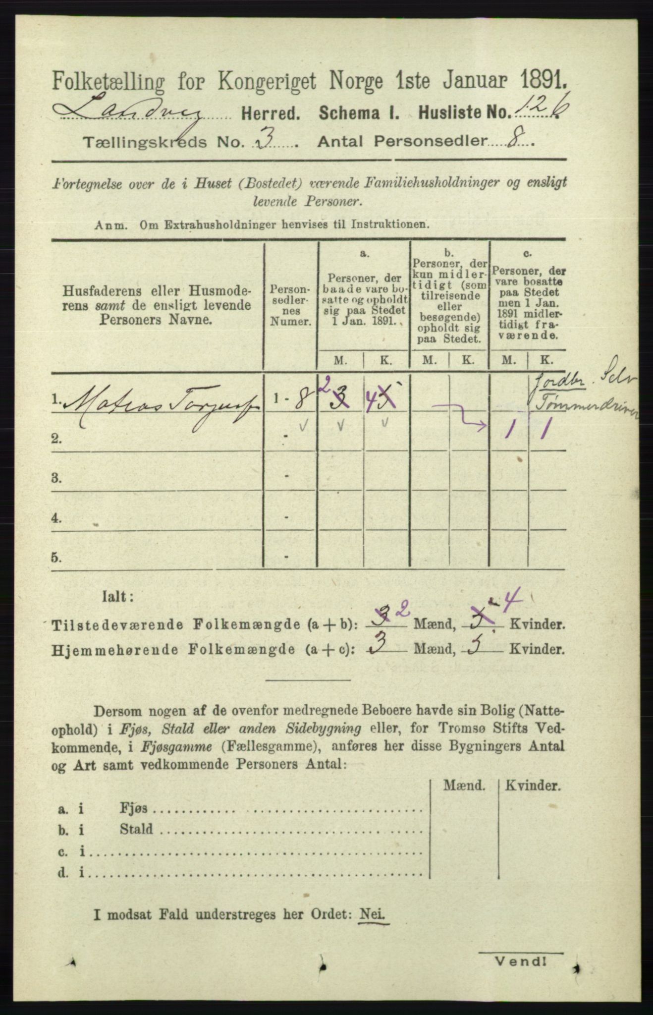 RA, Folketelling 1891 for 0924 Landvik herred, 1891, s. 997