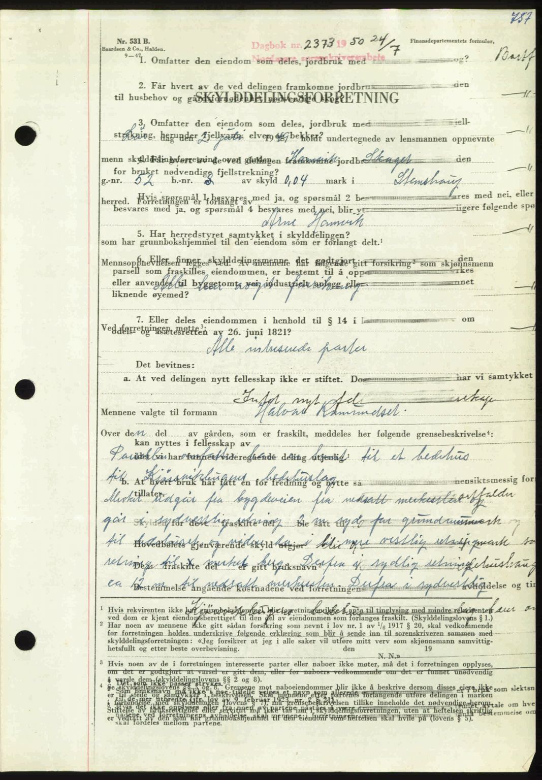 Nordmøre sorenskriveri, AV/SAT-A-4132/1/2/2Ca: Pantebok nr. A115, 1950-1950, Dagboknr: 2373/1950