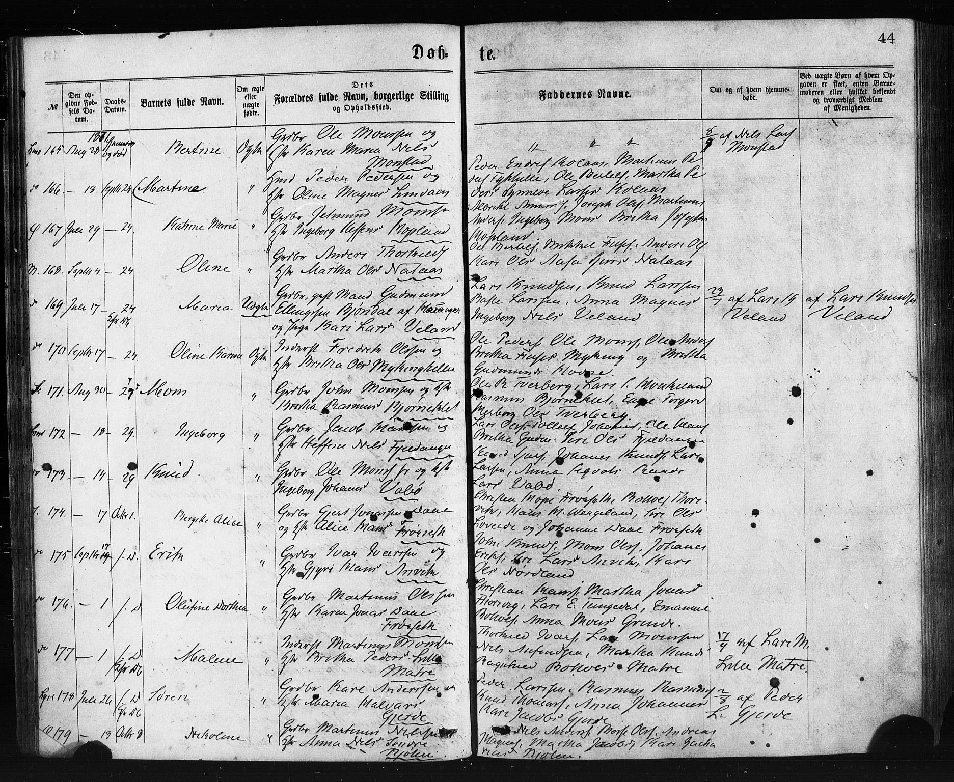 Lindås Sokneprestembete, AV/SAB-A-76701/H/Haa/Haaa/L0018: Ministerialbok nr. A 18, 1869-1885, s. 44