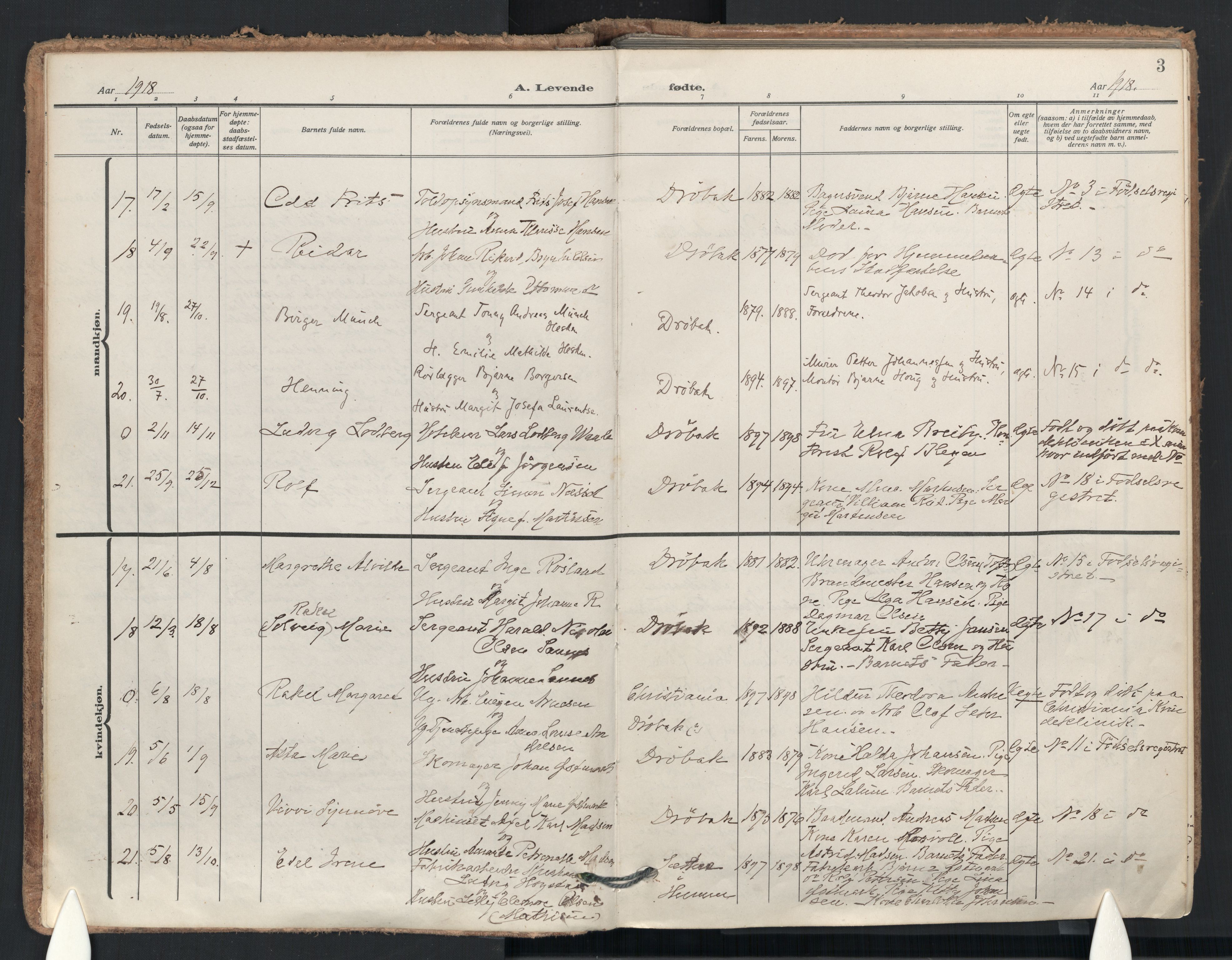 Drøbak prestekontor Kirkebøker, AV/SAO-A-10142a/F/Fb/L0004: Ministerialbok nr. II 4, 1918-1933, s. 3