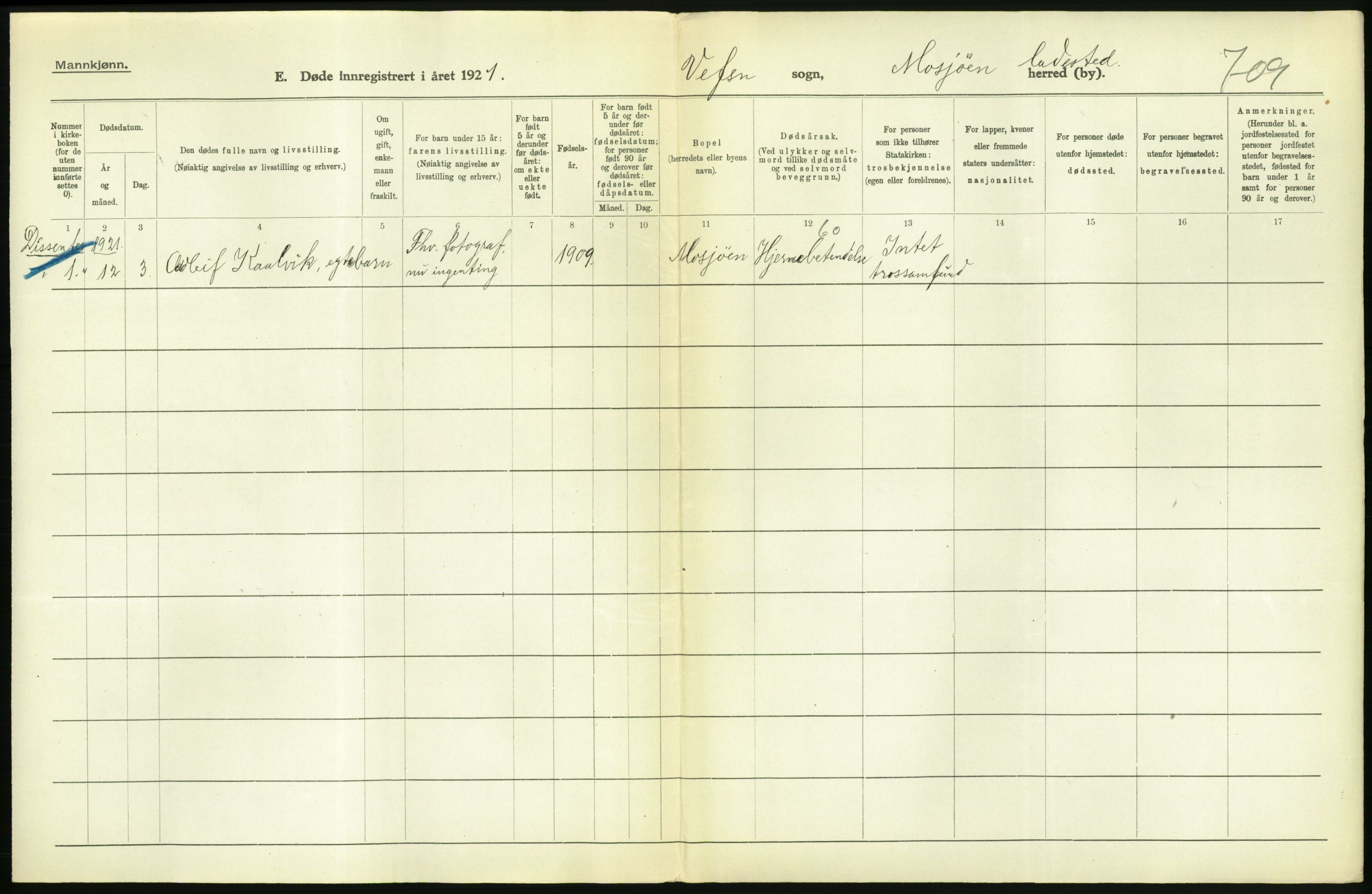 Statistisk sentralbyrå, Sosiodemografiske emner, Befolkning, AV/RA-S-2228/D/Df/Dfc/Dfca/L0051: Nordland fylke: Døde. Bygder og byer., 1921