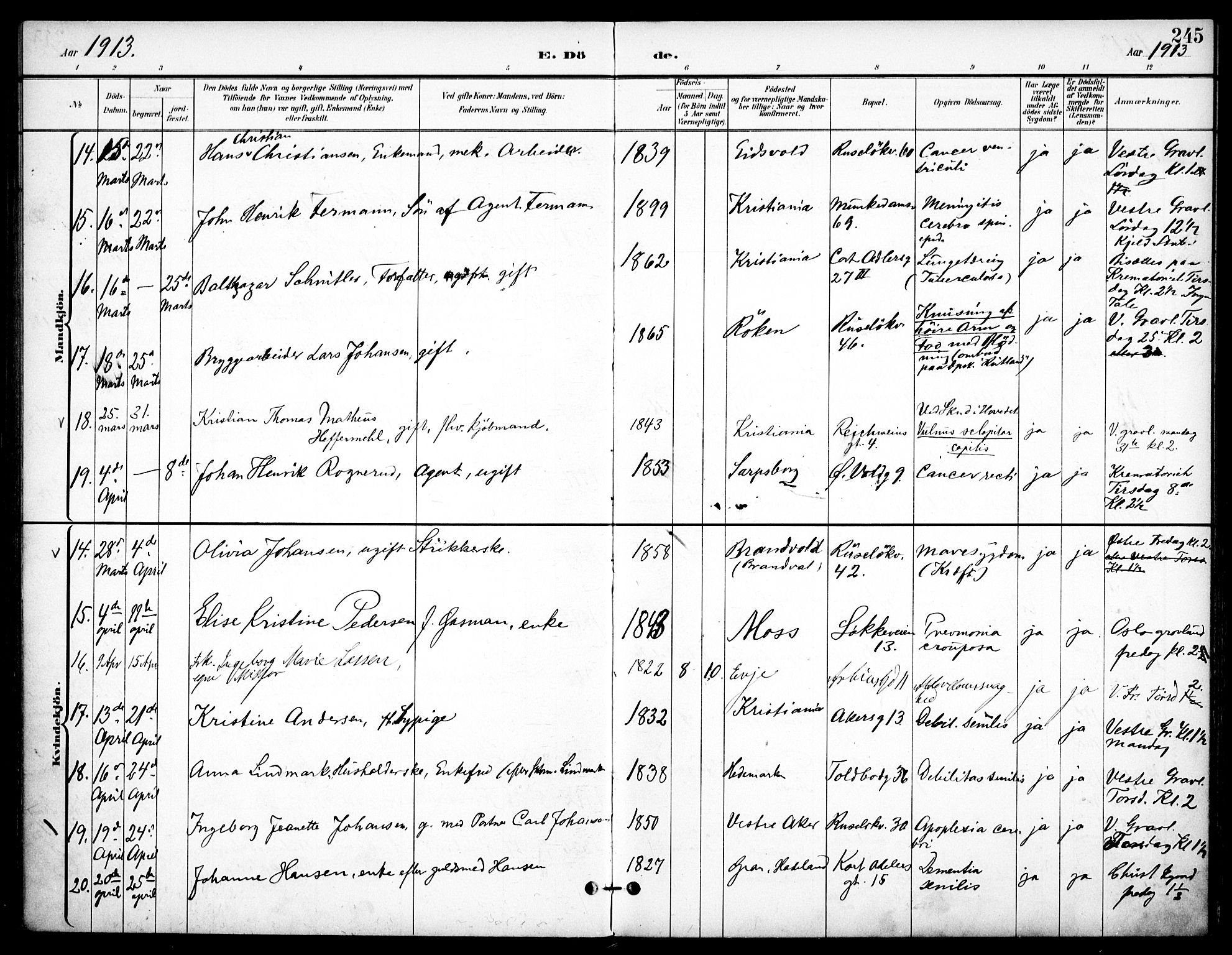 Johannes prestekontor Kirkebøker, AV/SAO-A-10852/F/Fa/L0008: Ministerialbok nr. 8, 1897-1917, s. 245