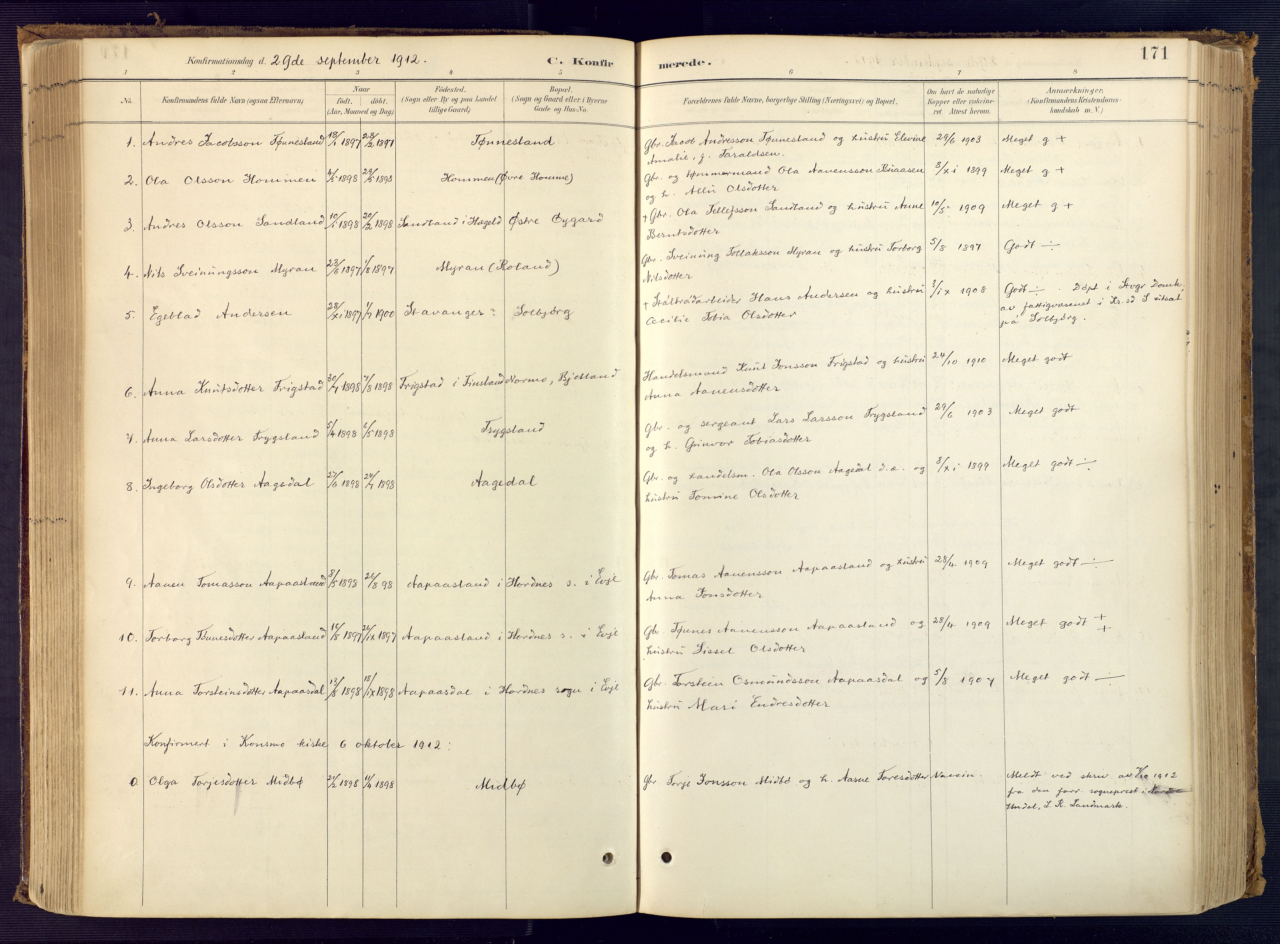 Bjelland sokneprestkontor, SAK/1111-0005/F/Fa/Faa/L0004: Ministerialbok nr. A 4, 1887-1923, s. 171