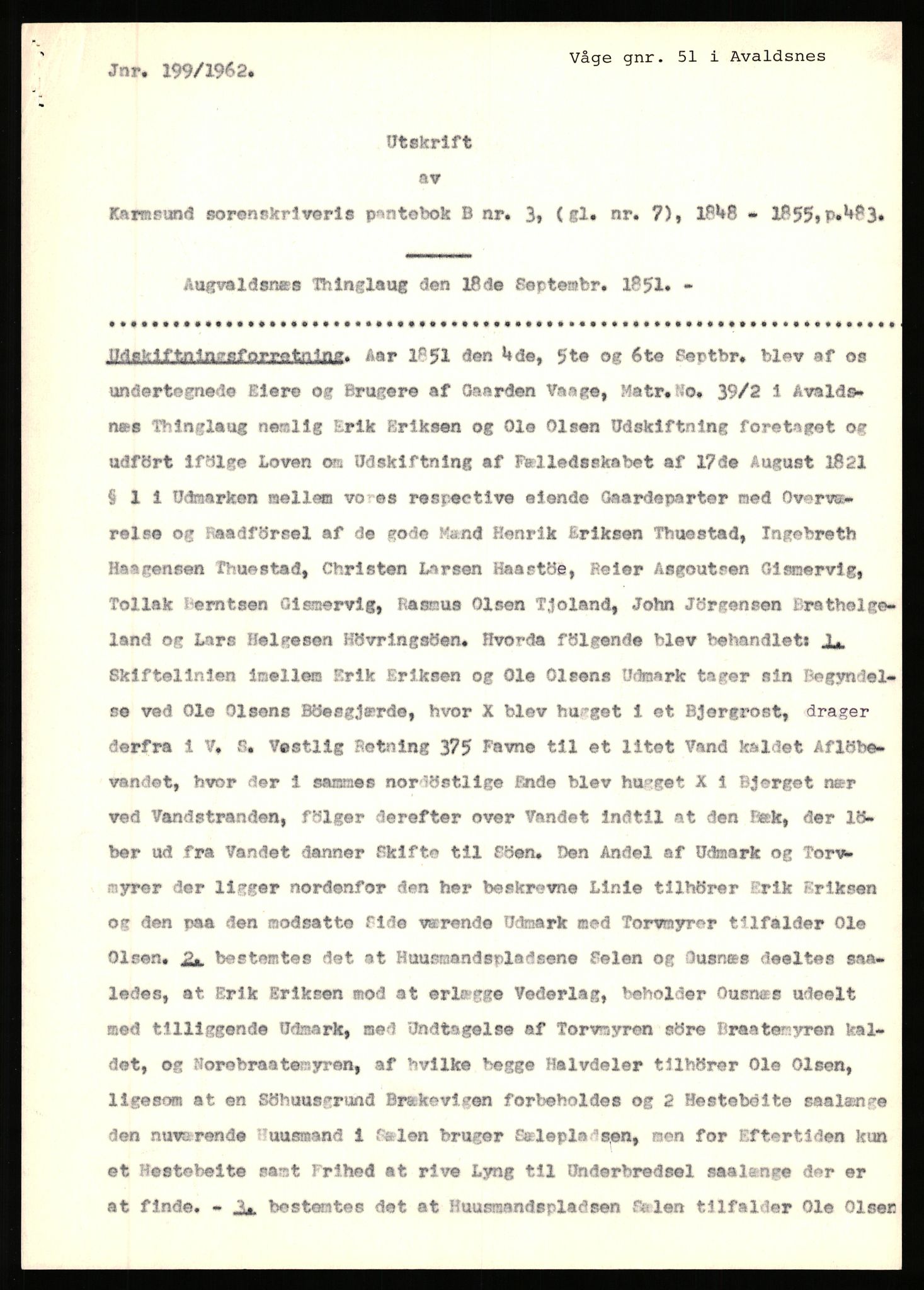 Statsarkivet i Stavanger, SAST/A-101971/03/Y/Yj/L0096: Avskrifter sortert etter gårdsnavn: Vistad - Vågen søndre, 1750-1930, s. 443