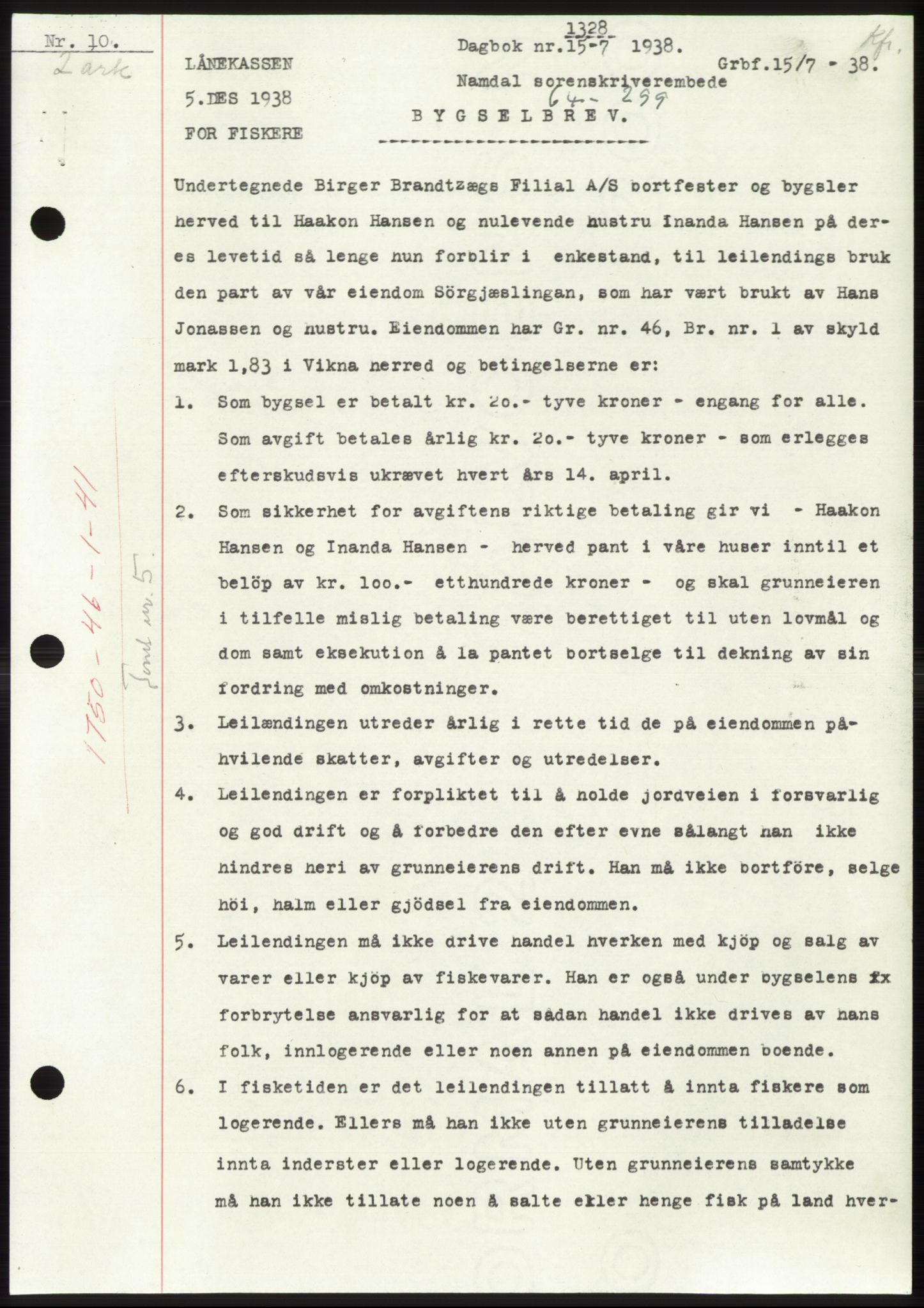 Namdal sorenskriveri, SAT/A-4133/1/2/2C: Pantebok nr. -, 1937-1939, Tingl.dato: 15.07.1938