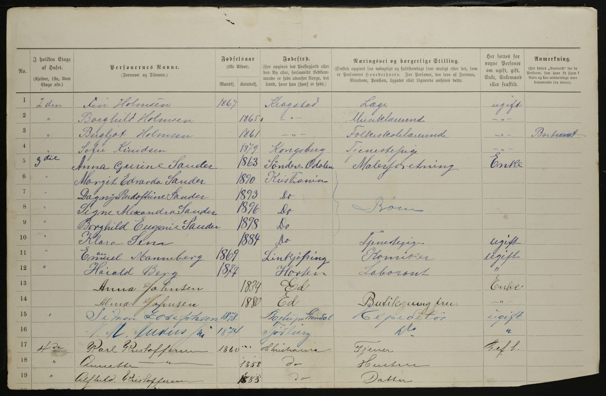 OBA, Kommunal folketelling 31.12.1901 for Kristiania kjøpstad, 1901, s. 1889