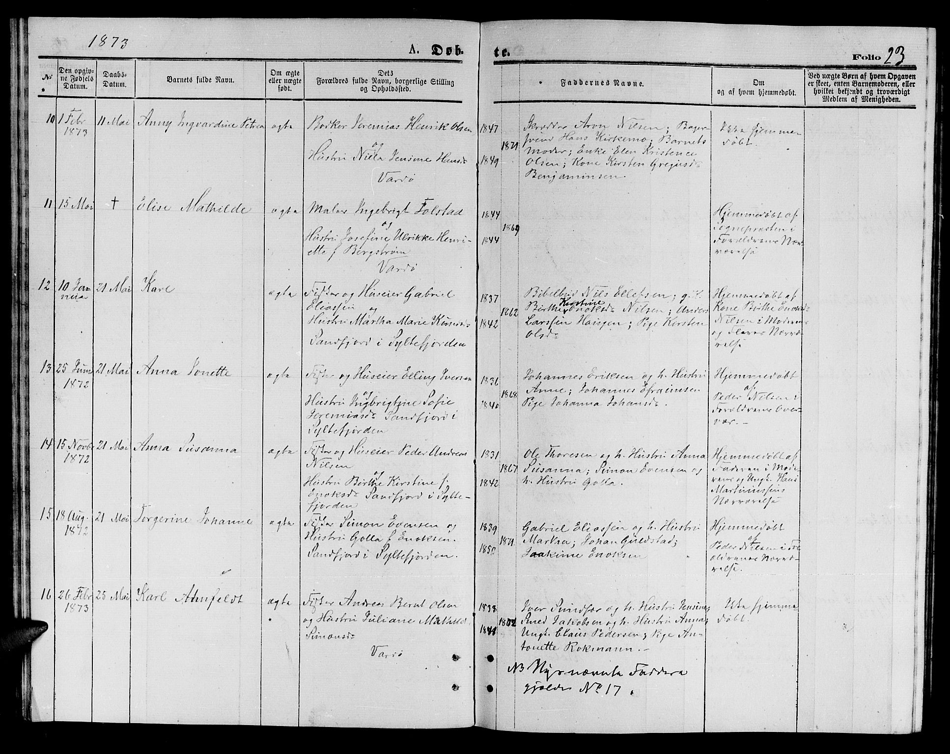 Vardø sokneprestkontor, AV/SATØ-S-1332/H/Hb/L0003klokker: Klokkerbok nr. 3, 1871-1878, s. 23