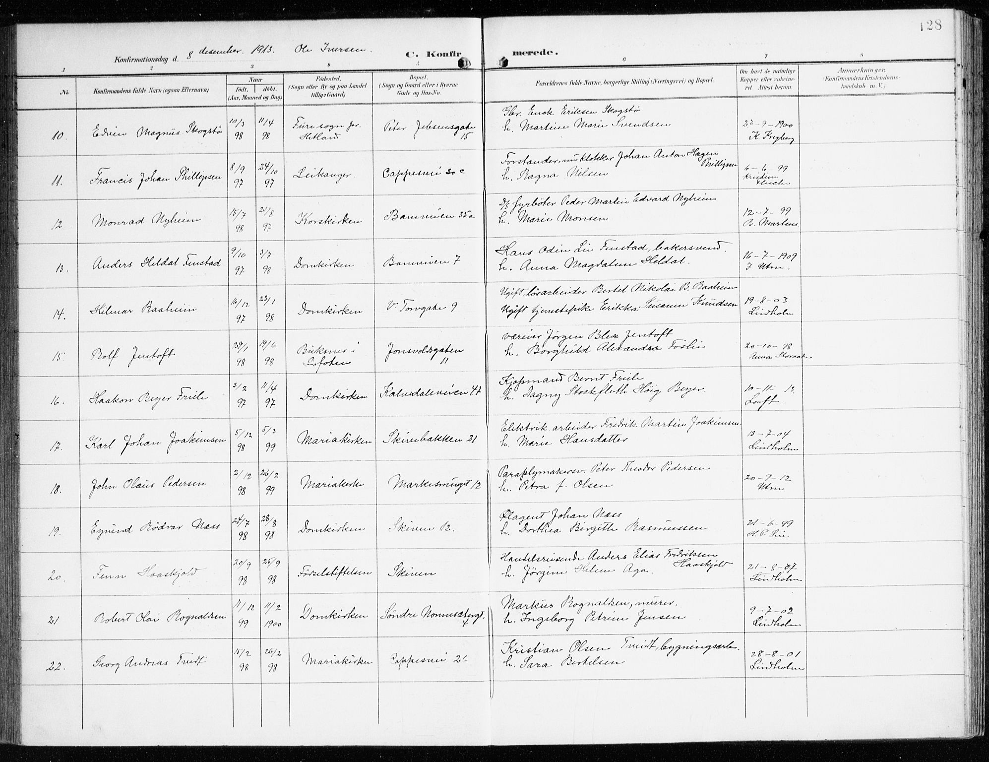 Domkirken sokneprestembete, AV/SAB-A-74801/H/Haa/L0031: Ministerialbok nr. C 6, 1898-1915, s. 128