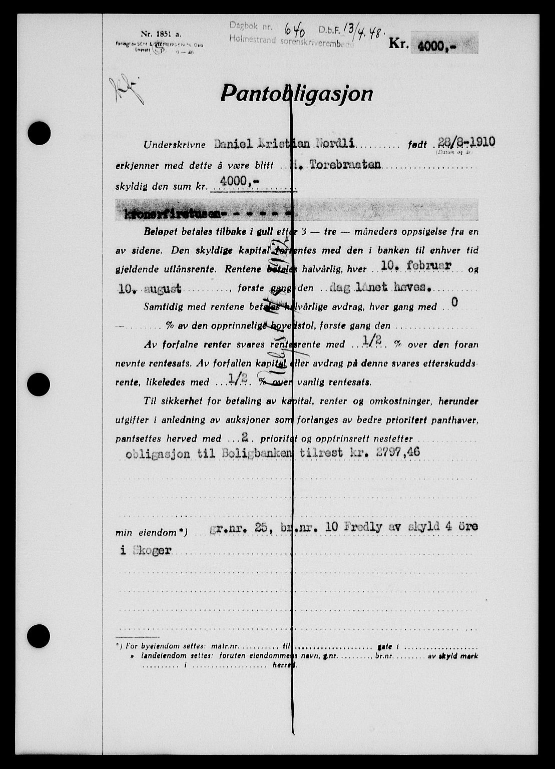 Holmestrand sorenskriveri, SAKO/A-67/G/Ga/Gab/L0058: Pantebok nr. B-58, 1947-1948, Dagboknr: 640/1948