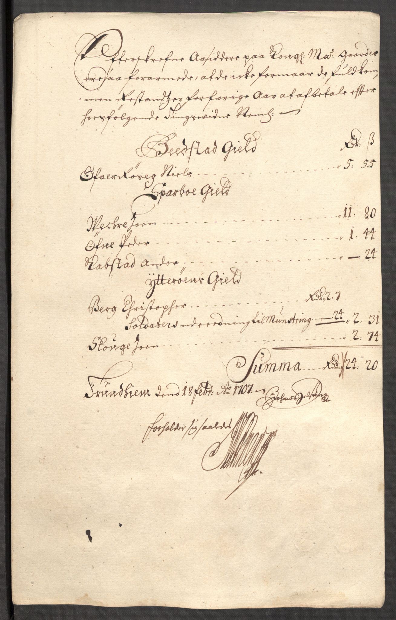 Rentekammeret inntil 1814, Reviderte regnskaper, Fogderegnskap, RA/EA-4092/R63/L4315: Fogderegnskap Inderøy, 1706-1707, s. 206