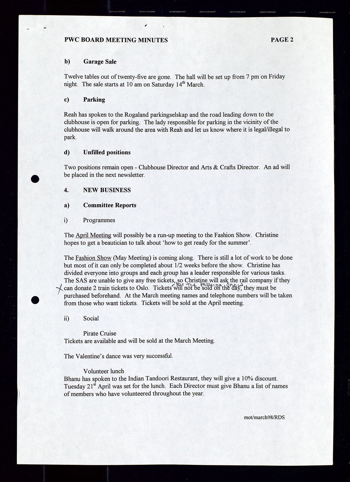 PA 1547 - Petroleum Wives Club, AV/SAST-A-101974/A/Aa/L0003: Board and General Meeting, 1994-1998