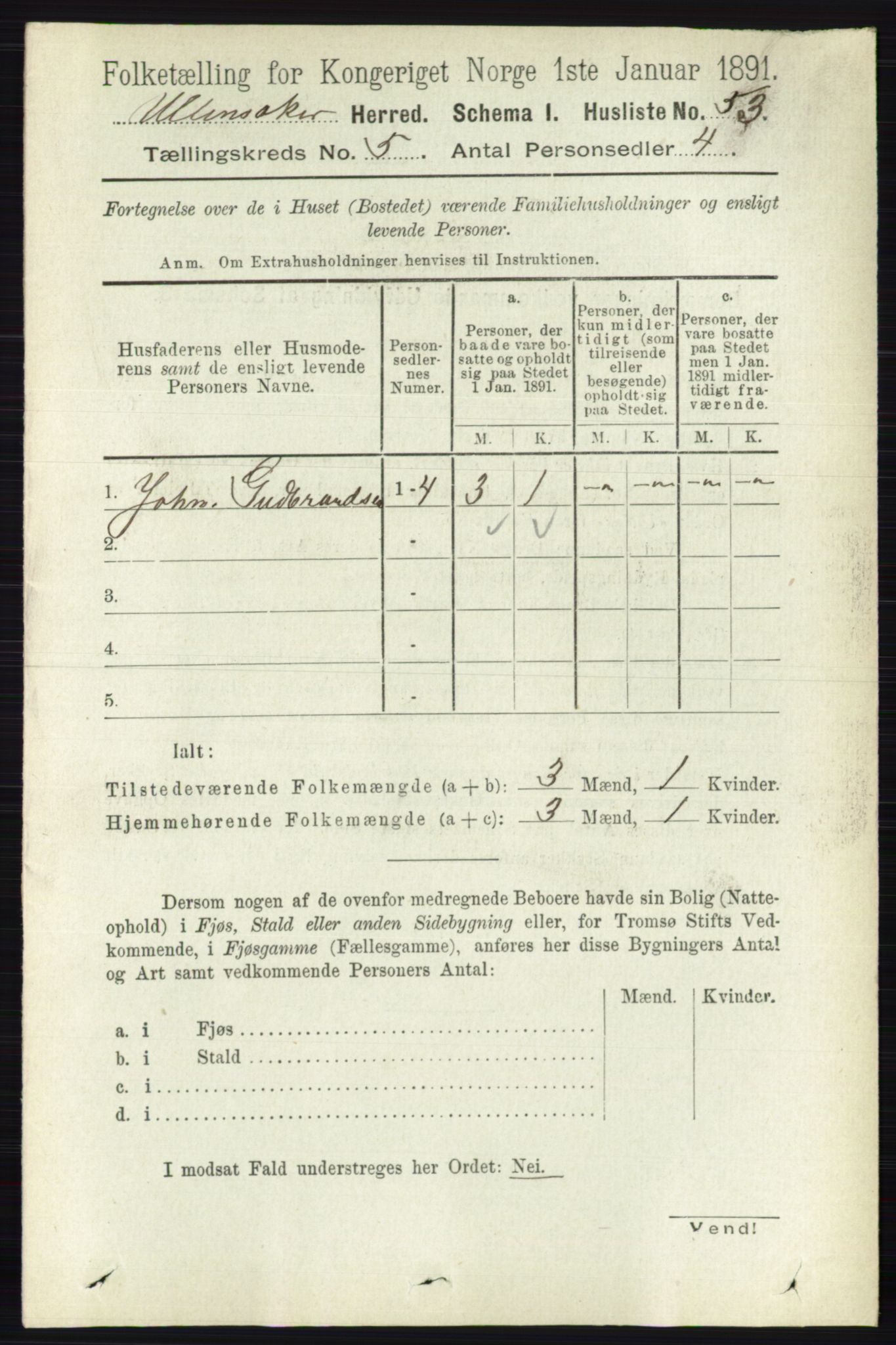 RA, Folketelling 1891 for 0235 Ullensaker herred, 1891, s. 2081