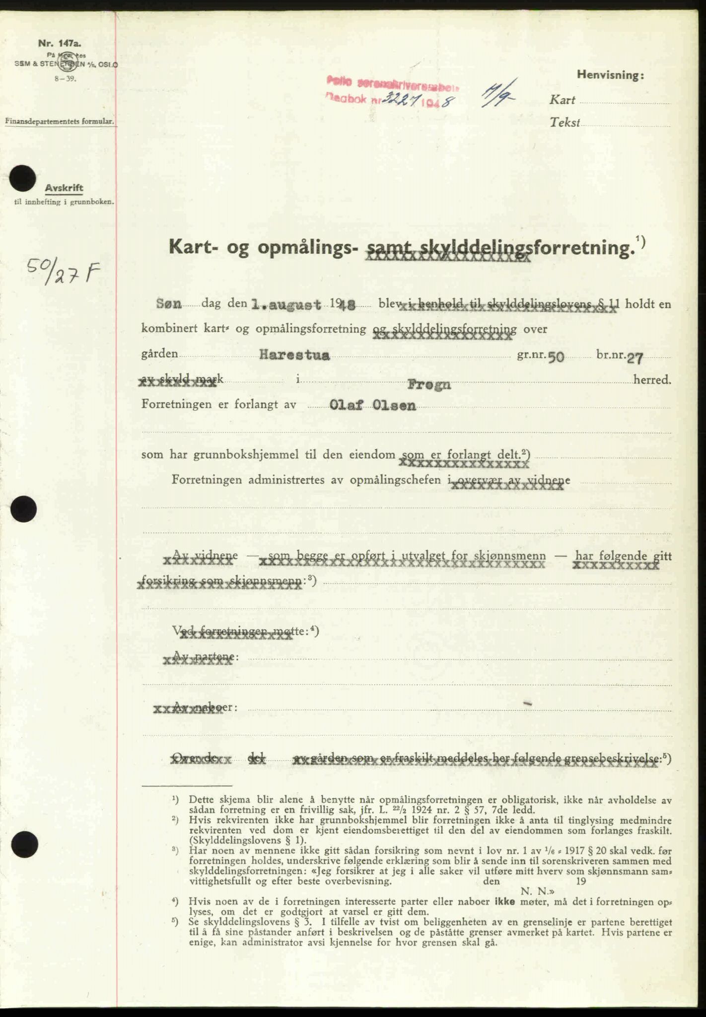 Follo sorenskriveri, SAO/A-10274/G/Ga/Gaa/L0085: Pantebok nr. I 85, 1948-1948, Dagboknr: 3227/1948
