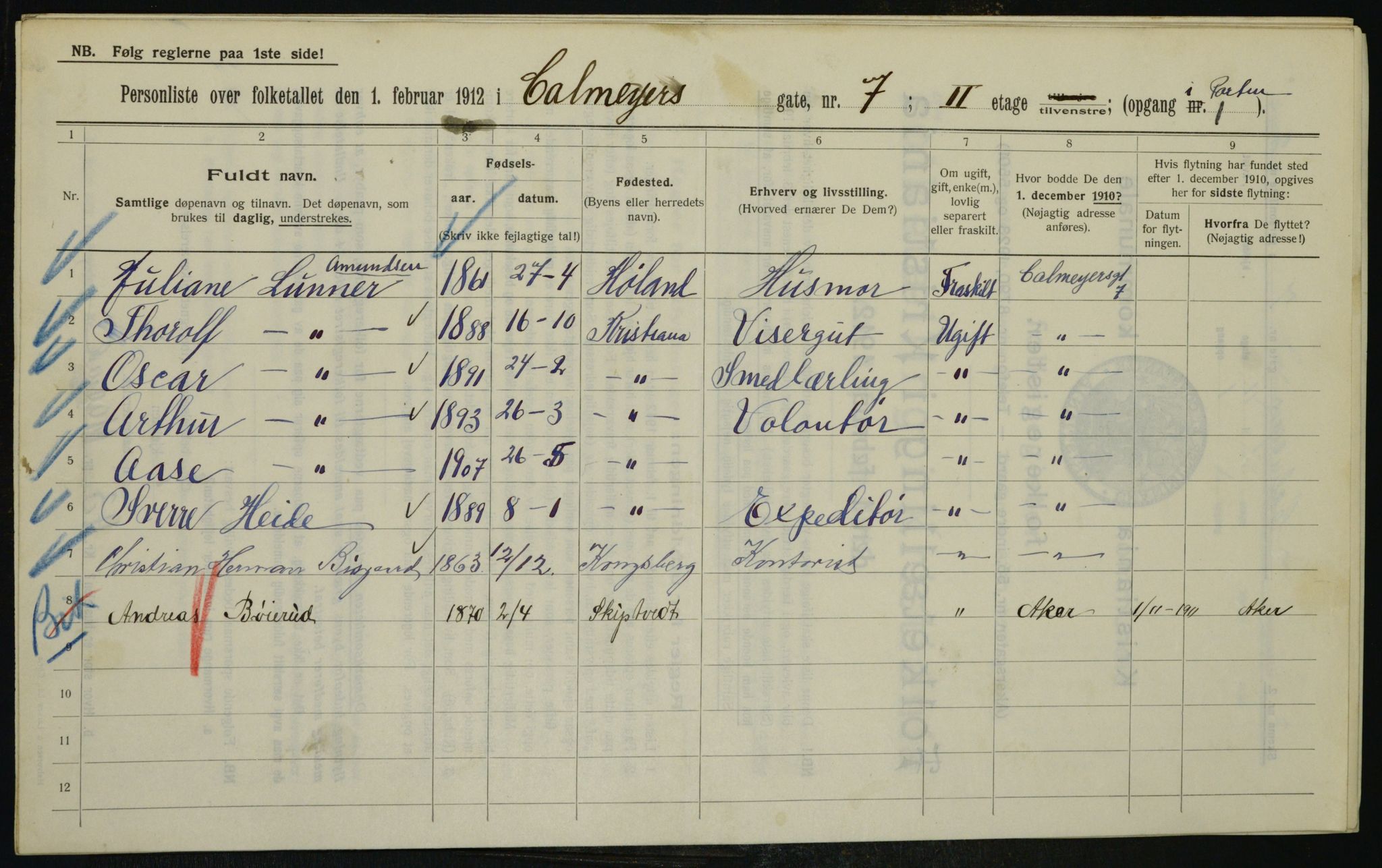 OBA, Kommunal folketelling 1.2.1912 for Kristiania, 1912, s. 11265