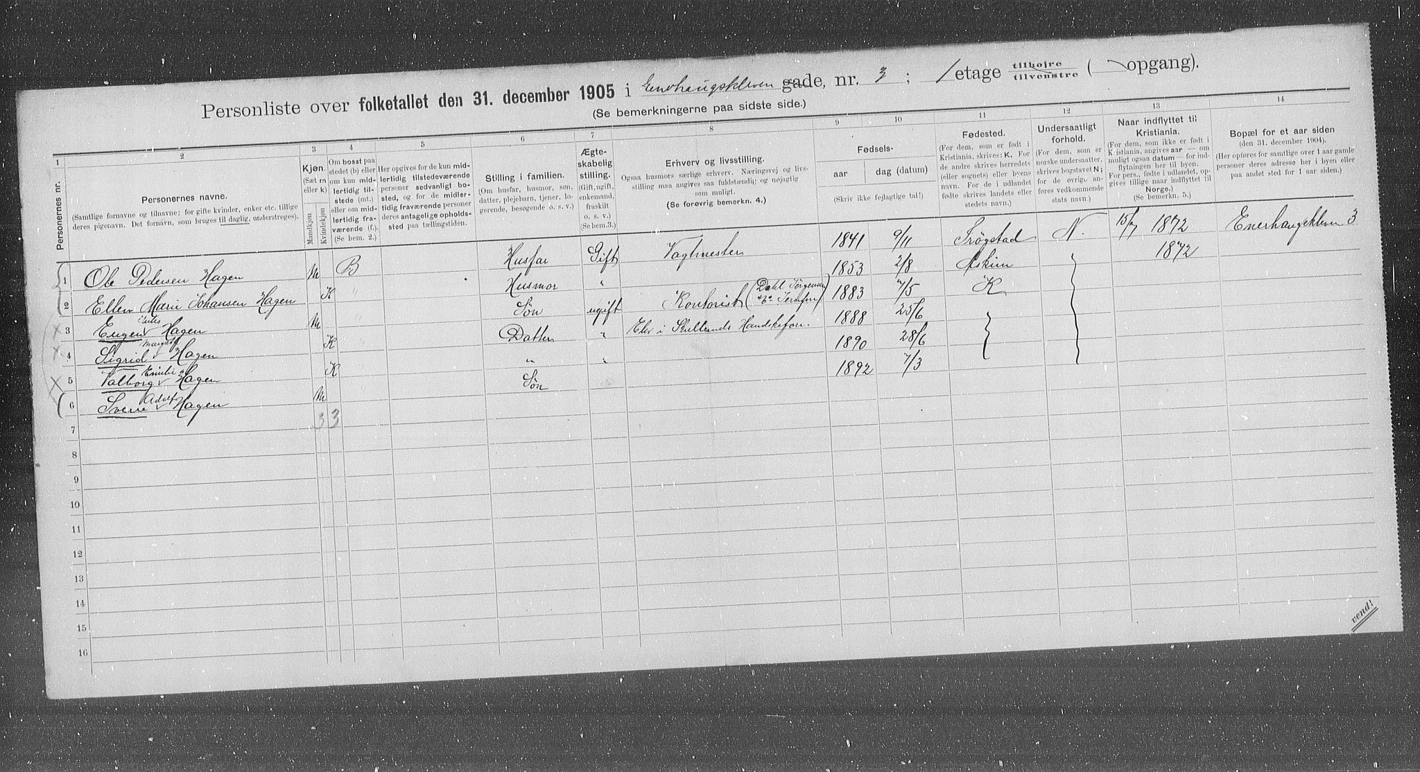 OBA, Kommunal folketelling 31.12.1905 for Kristiania kjøpstad, 1905, s. 10969