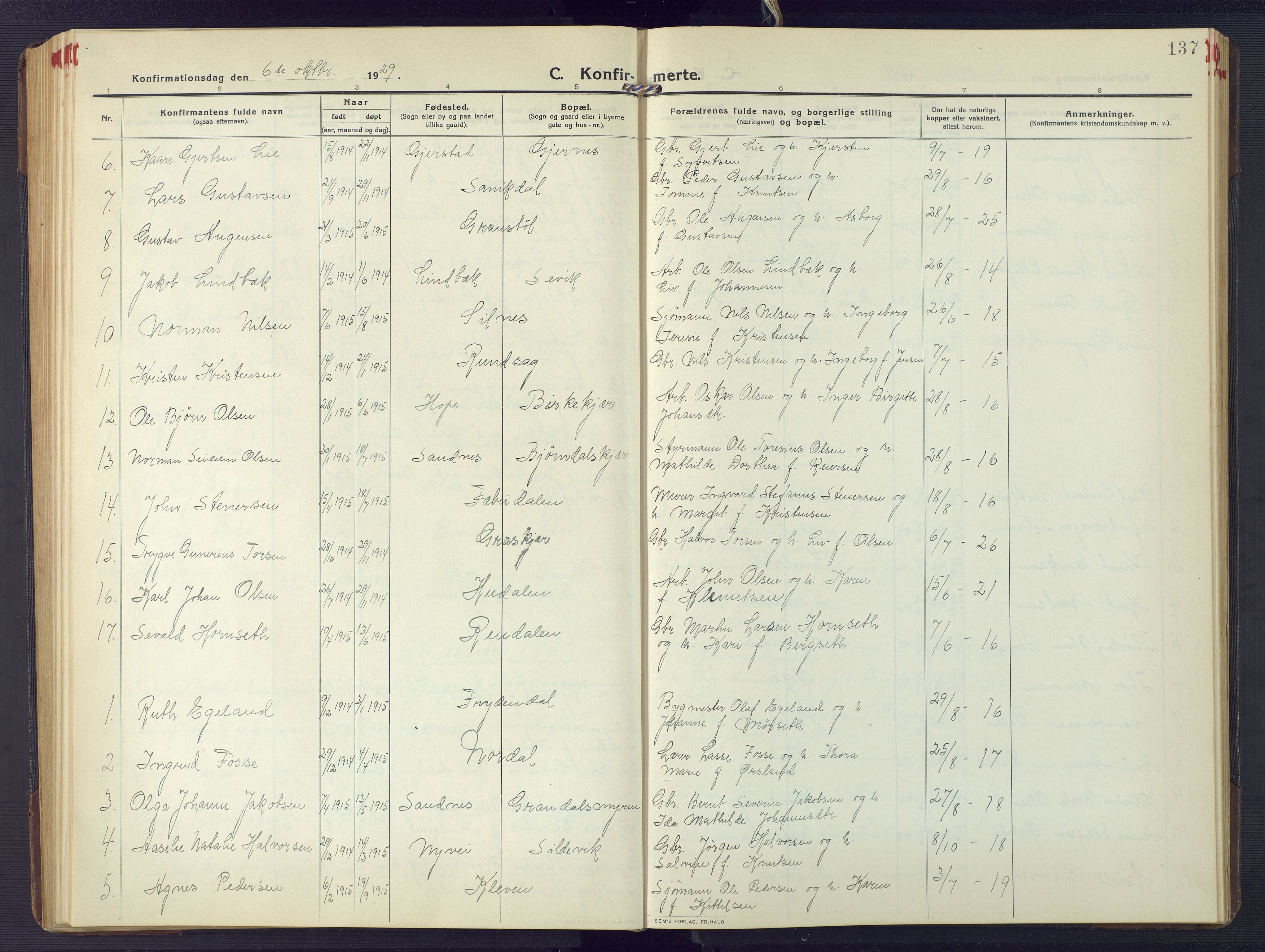 Søndeled sokneprestkontor, AV/SAK-1111-0038/F/Fb/L0006: Klokkerbok nr. B 7, 1912-1947, s. 137
