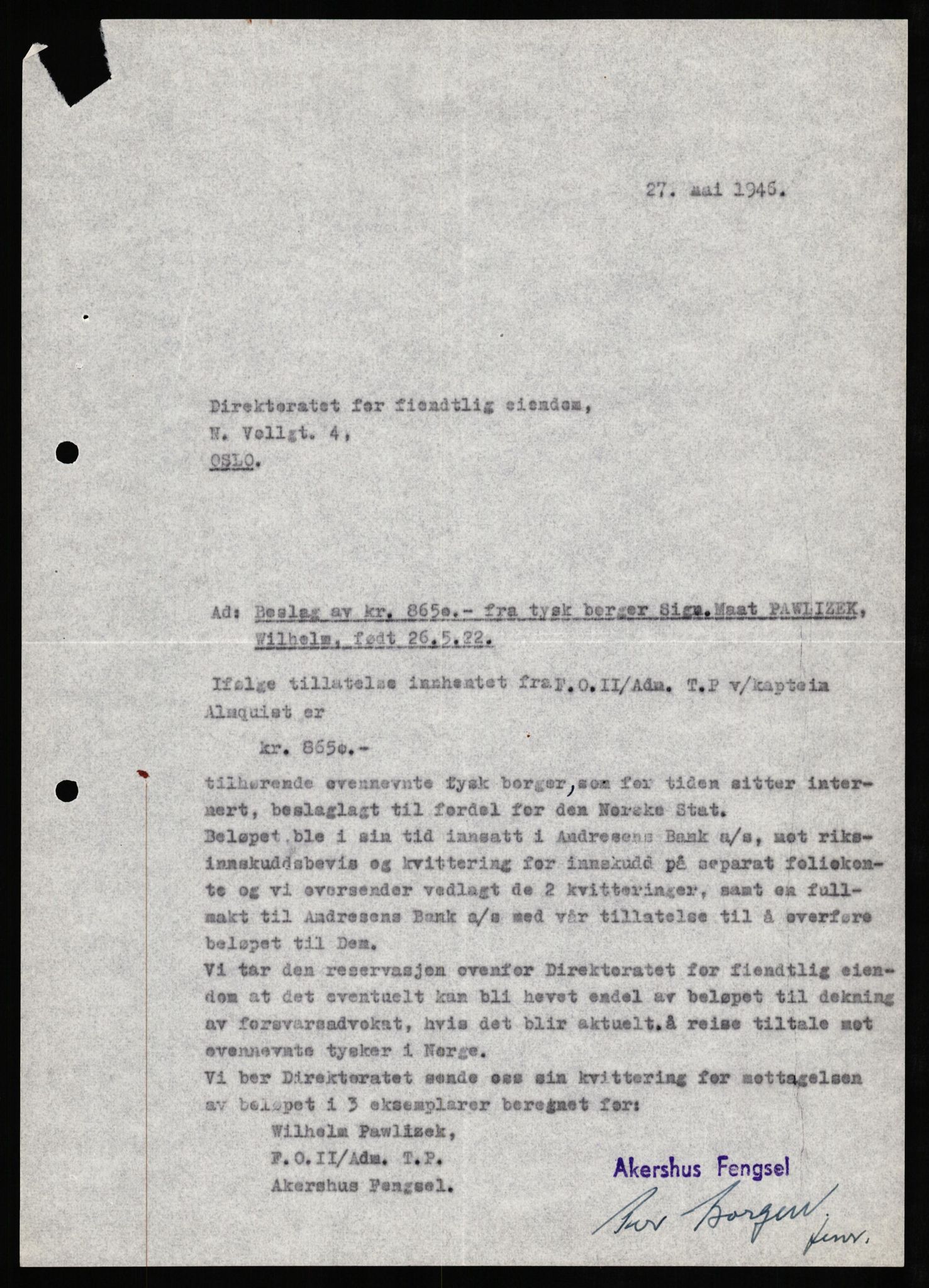 Forsvaret, Forsvarets overkommando II, AV/RA-RAFA-3915/D/Db/L0025: CI Questionaires. Tyske okkupasjonsstyrker i Norge. Tyskere., 1945-1946, s. 457