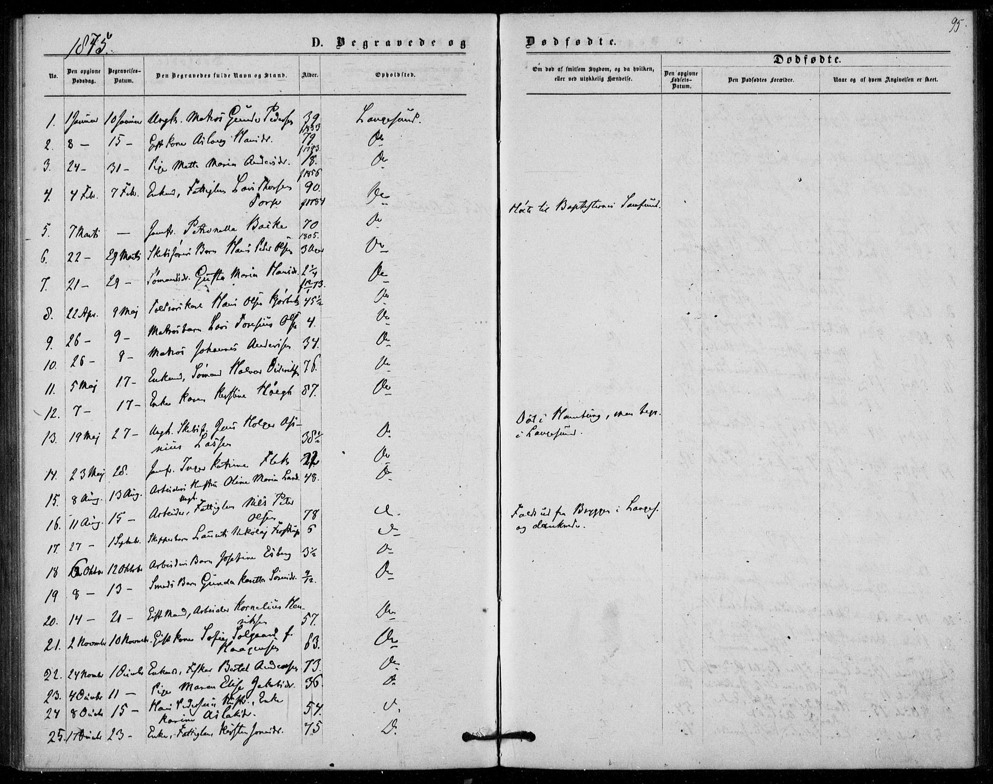 Langesund kirkebøker, AV/SAKO-A-280/F/Fa/L0001: Ministerialbok nr. 1, 1870-1877, s. 95