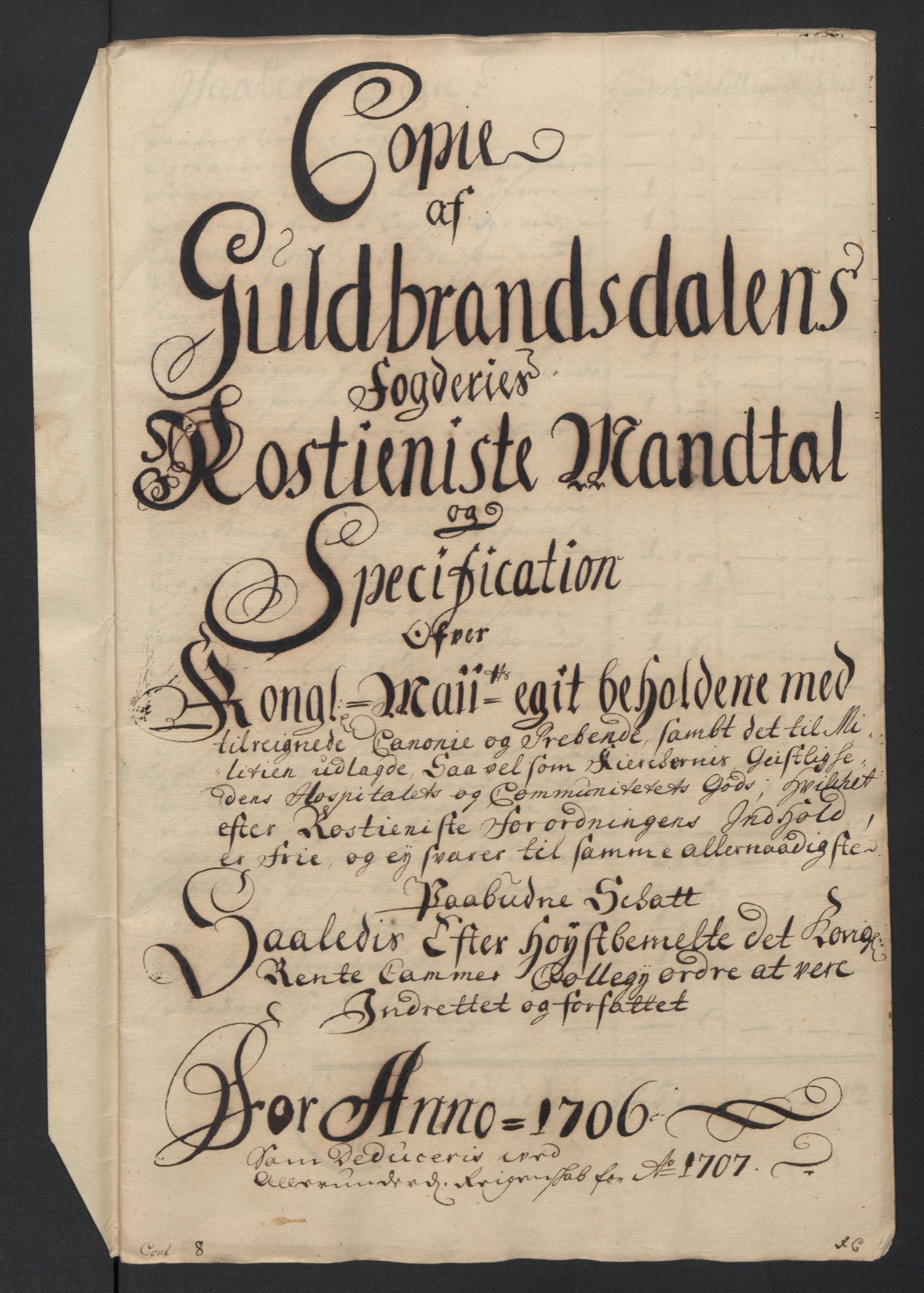 Rentekammeret inntil 1814, Reviderte regnskaper, Fogderegnskap, RA/EA-4092/R17/L1178: Fogderegnskap Gudbrandsdal, 1705-1707, s. 378