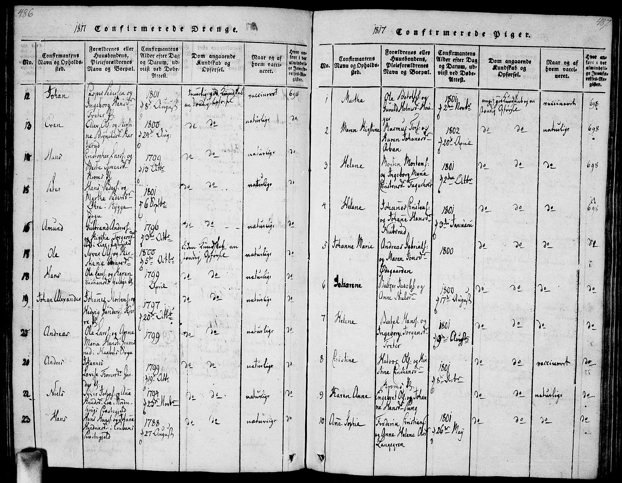 Vestby prestekontor Kirkebøker, AV/SAO-A-10893/G/Ga/L0001: Klokkerbok nr. I 1, 1814-1827, s. 486-487