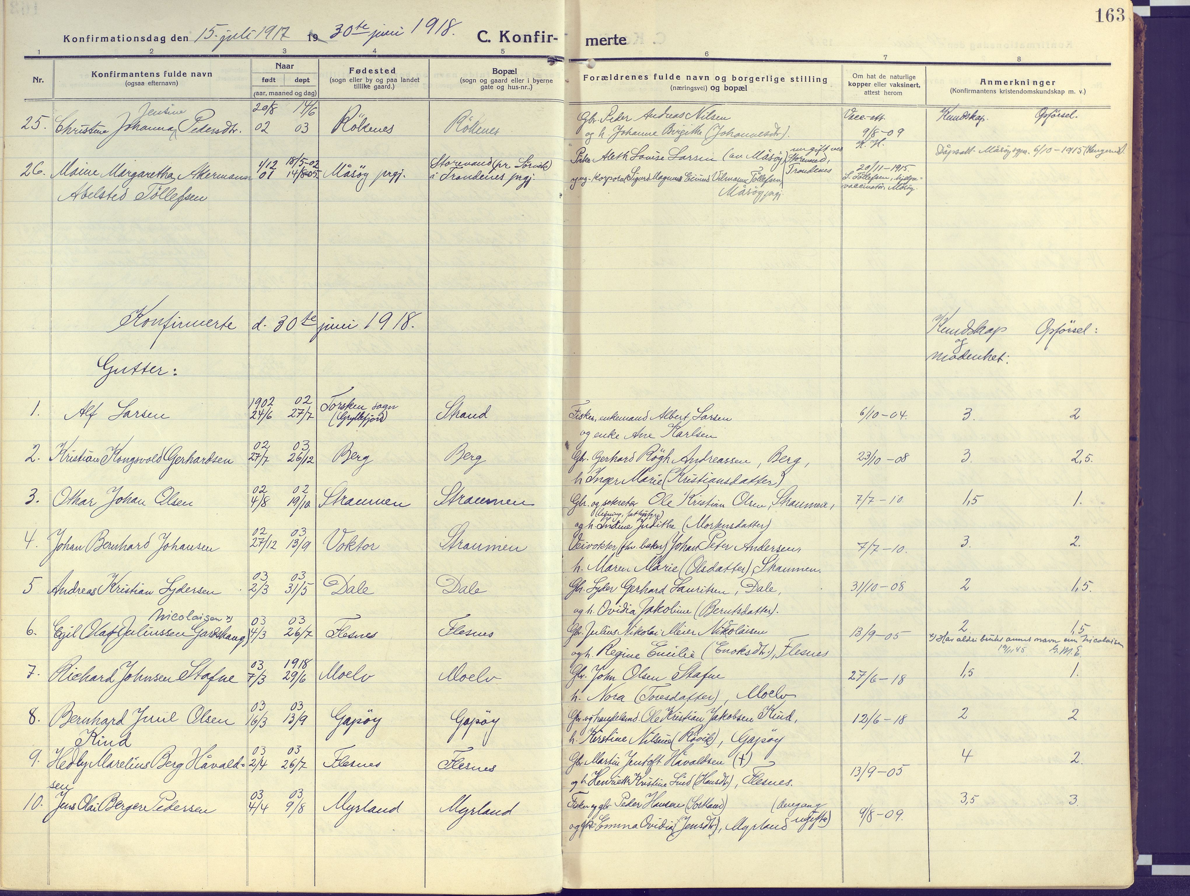 Kvæfjord sokneprestkontor, AV/SATØ-S-1323/G/Ga/Gaa/L0007kirke: Ministerialbok nr. 7, 1915-1931, s. 163
