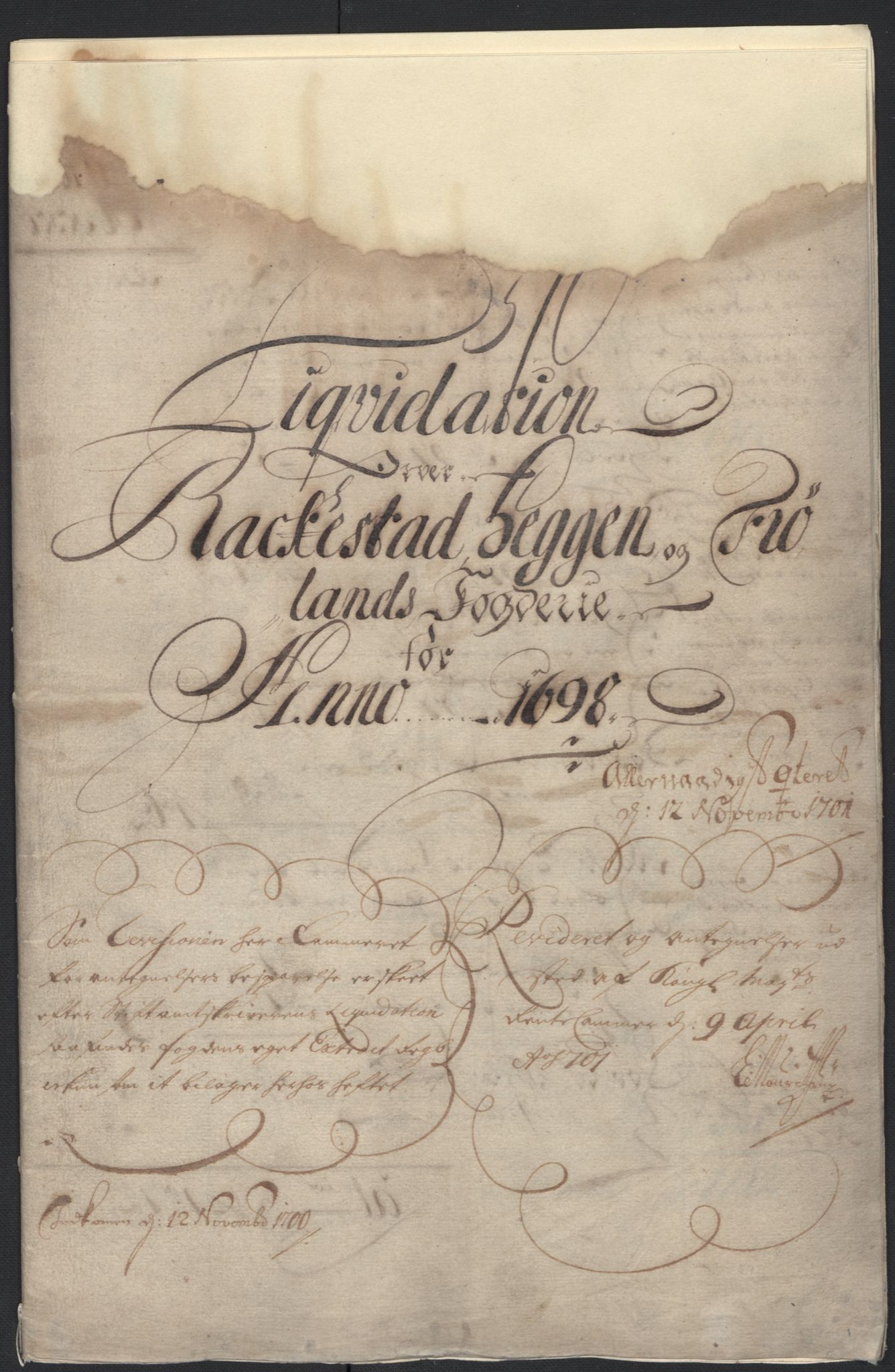 Rentekammeret inntil 1814, Reviderte regnskaper, Fogderegnskap, RA/EA-4092/R07/L0288: Fogderegnskap Rakkestad, Heggen og Frøland, 1698, s. 4