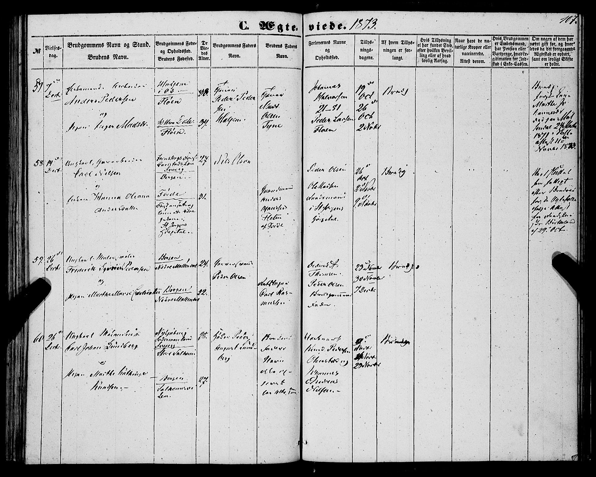 St. Jørgens hospital og Årstad sokneprestembete, SAB/A-99934: Ministerialbok nr. A 9, 1853-1878, s. 107