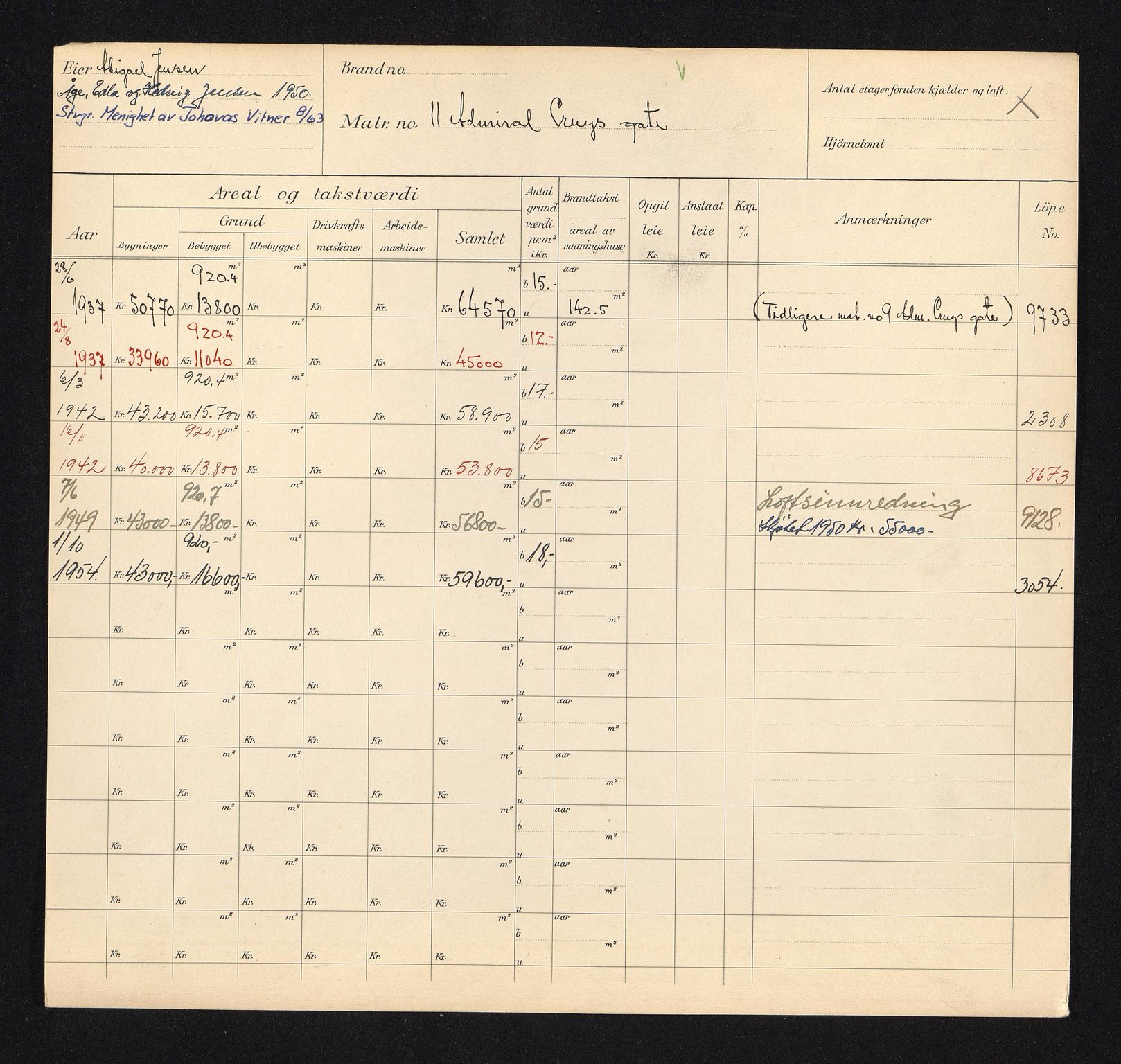 Stavanger kommune. Skattetakstvesenet, BYST/A-0440/F/Fa/Faa/L0001/0002: Skattetakstkort / Admiral Cruys gate 10 - Admiral Hammerichs vei 21