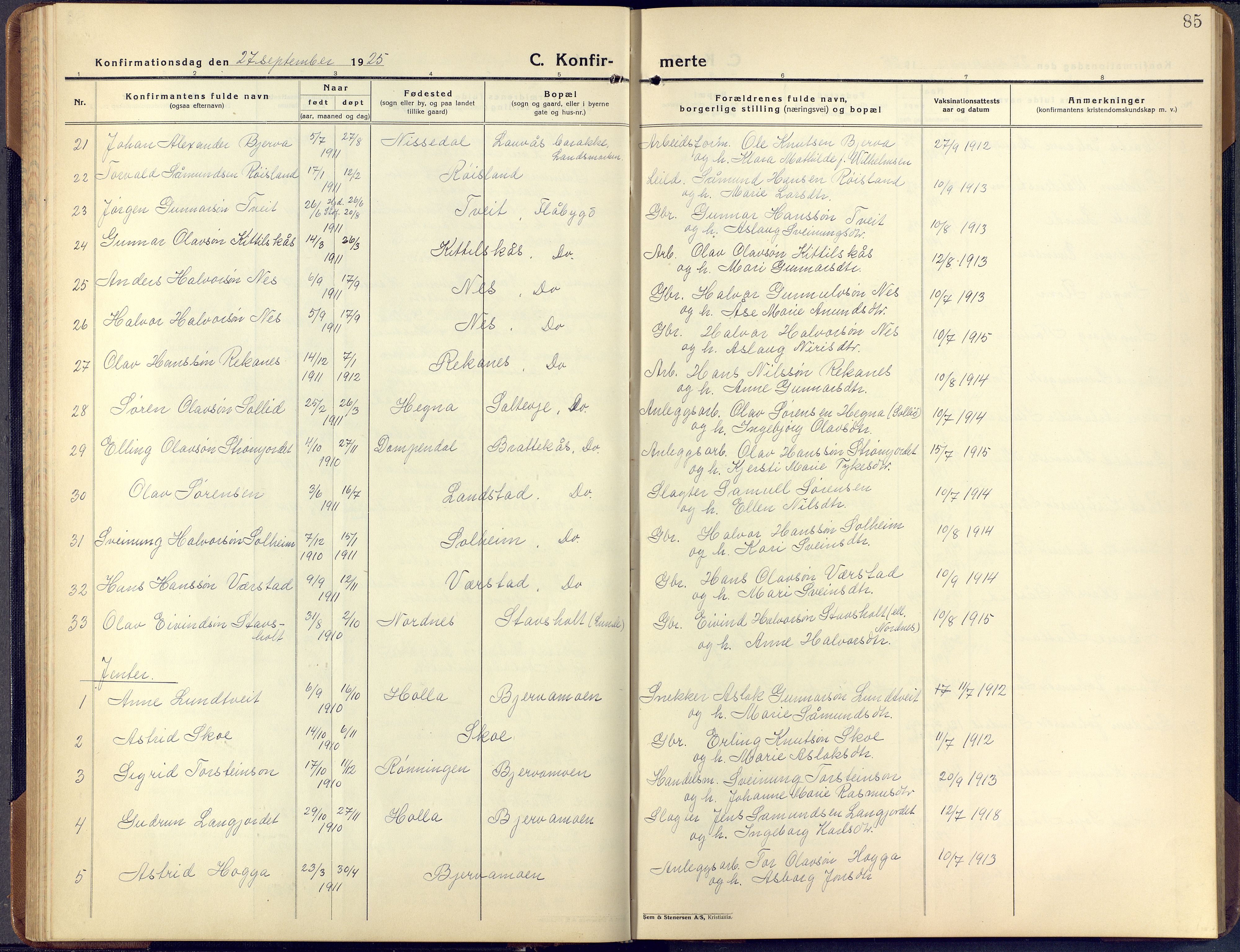 Lunde kirkebøker, AV/SAKO-A-282/F/Fa/L0006: Ministerialbok nr. I 6, 1922-1940, s. 85