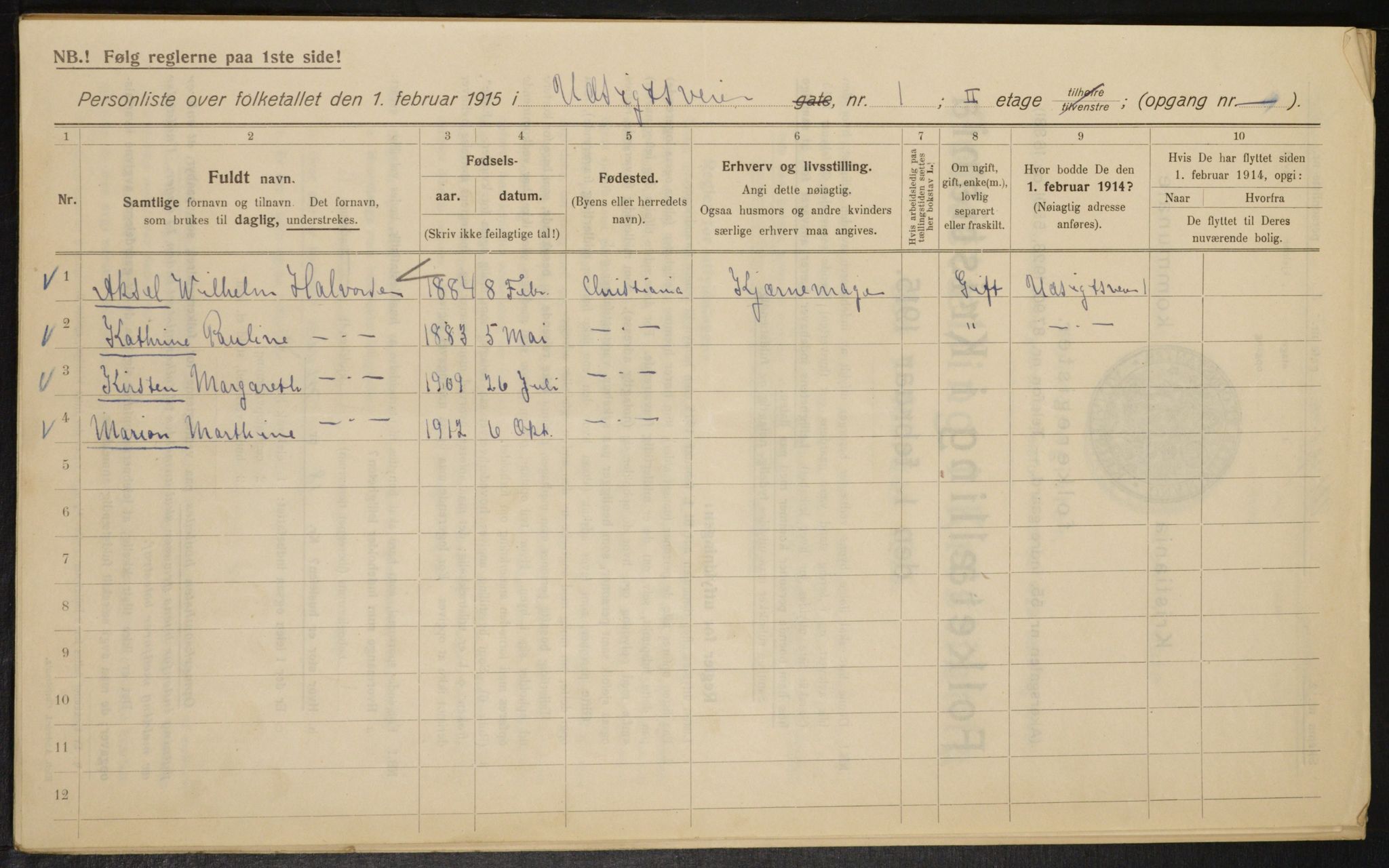 OBA, Kommunal folketelling 1.2.1915 for Kristiania, 1915, s. 121953