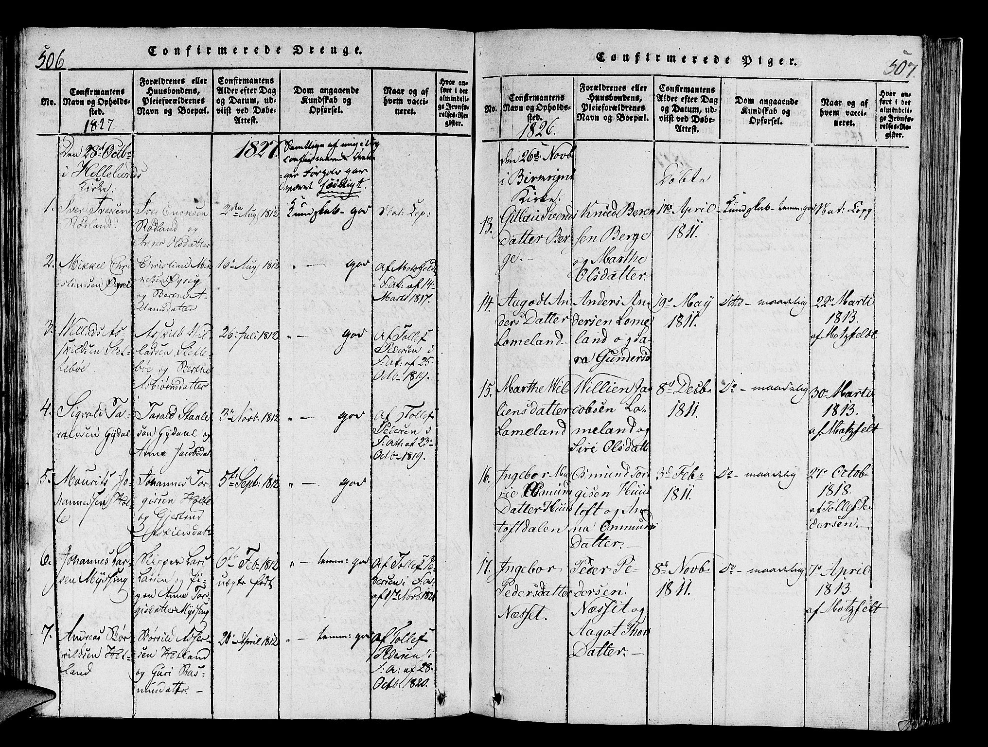 Helleland sokneprestkontor, SAST/A-101810: Ministerialbok nr. A 4, 1815-1834, s. 506-507