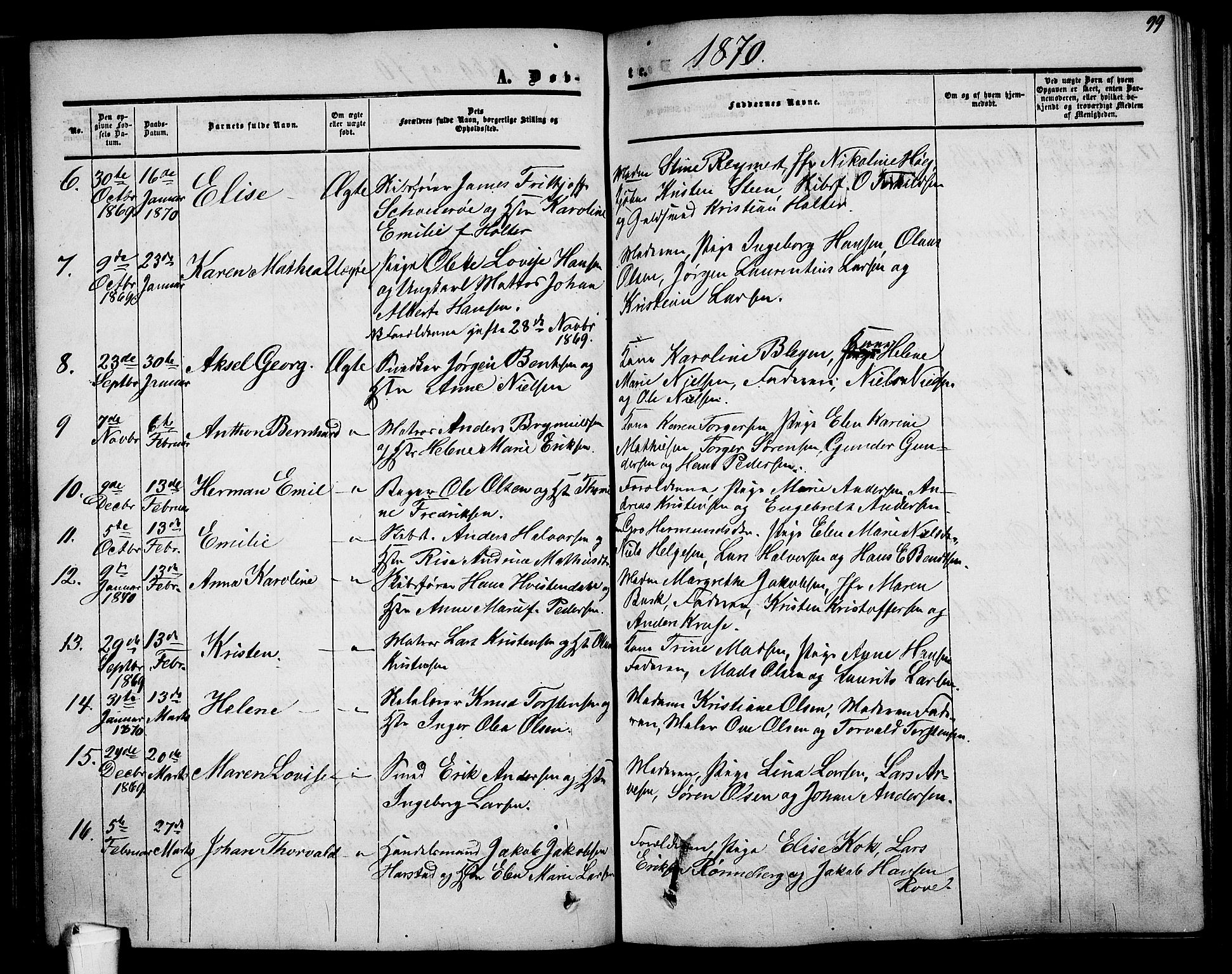 Holmestrand kirkebøker, AV/SAKO-A-346/G/Ga/L0003: Klokkerbok nr. 3, 1849-1874, s. 99