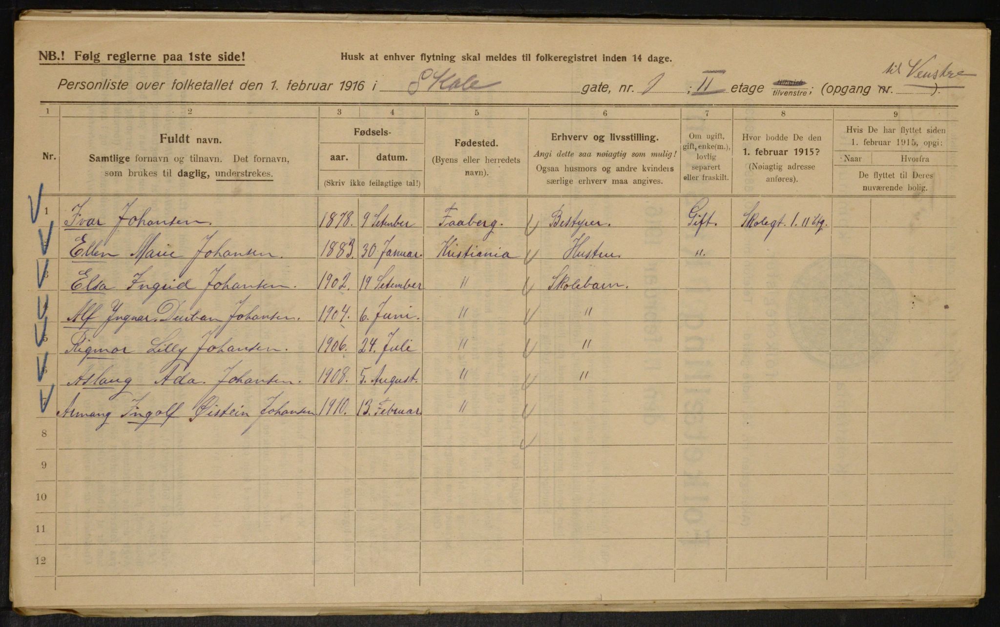 OBA, Kommunal folketelling 1.2.1916 for Kristiania, 1916, s. 98644