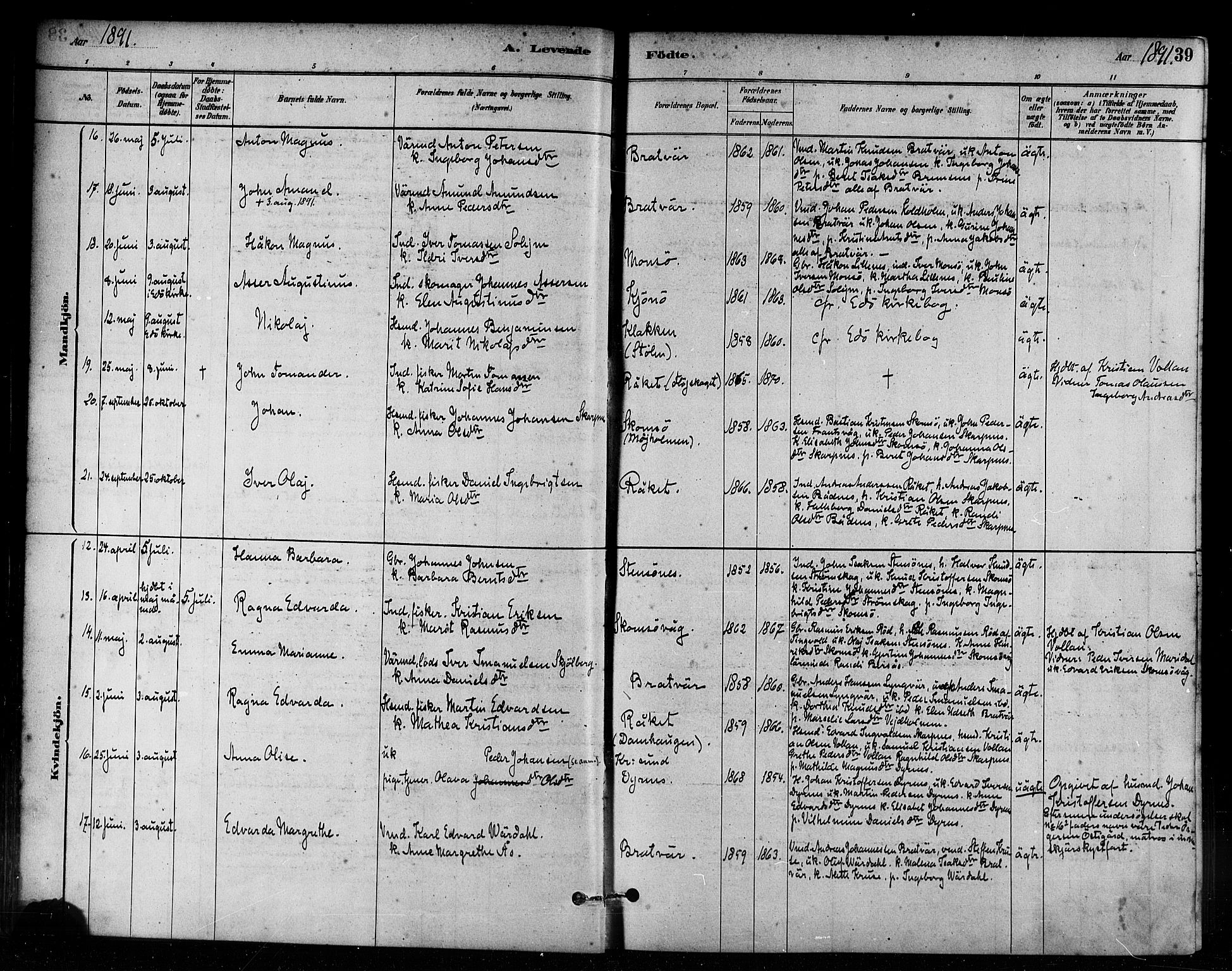 Ministerialprotokoller, klokkerbøker og fødselsregistre - Møre og Romsdal, AV/SAT-A-1454/582/L0947: Ministerialbok nr. 582A01, 1880-1900, s. 39