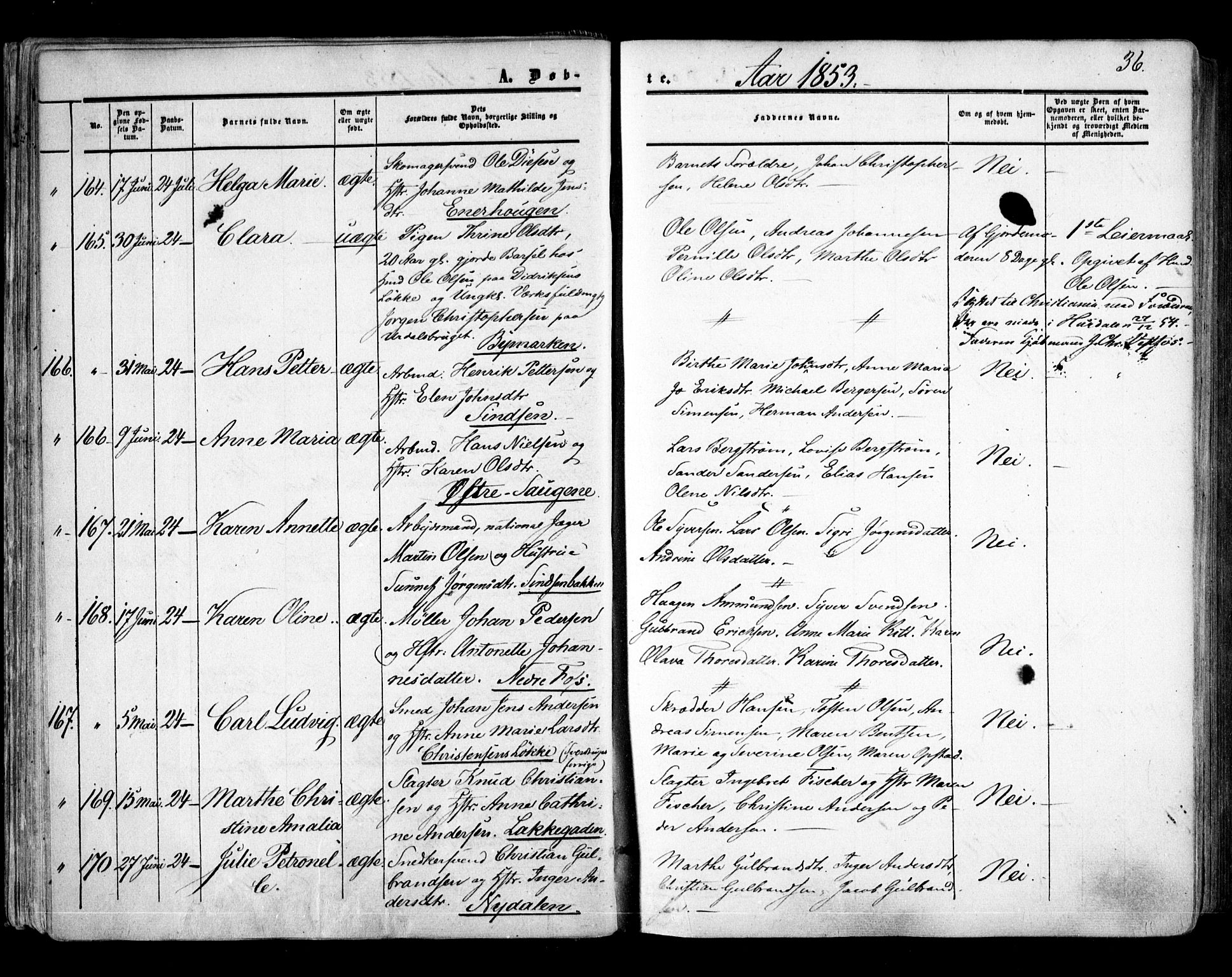 Aker prestekontor kirkebøker, AV/SAO-A-10861/F/L0020: Ministerialbok nr. 20, 1853-1857, s. 36