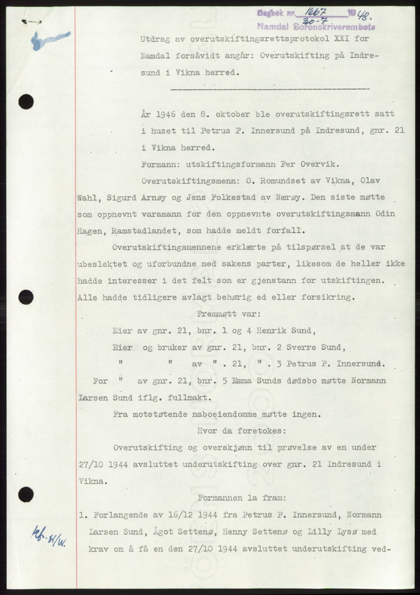 Namdal sorenskriveri, SAT/A-4133/1/2/2C: Pantebok nr. -, 1948-1948, Dagboknr: 1667/1948