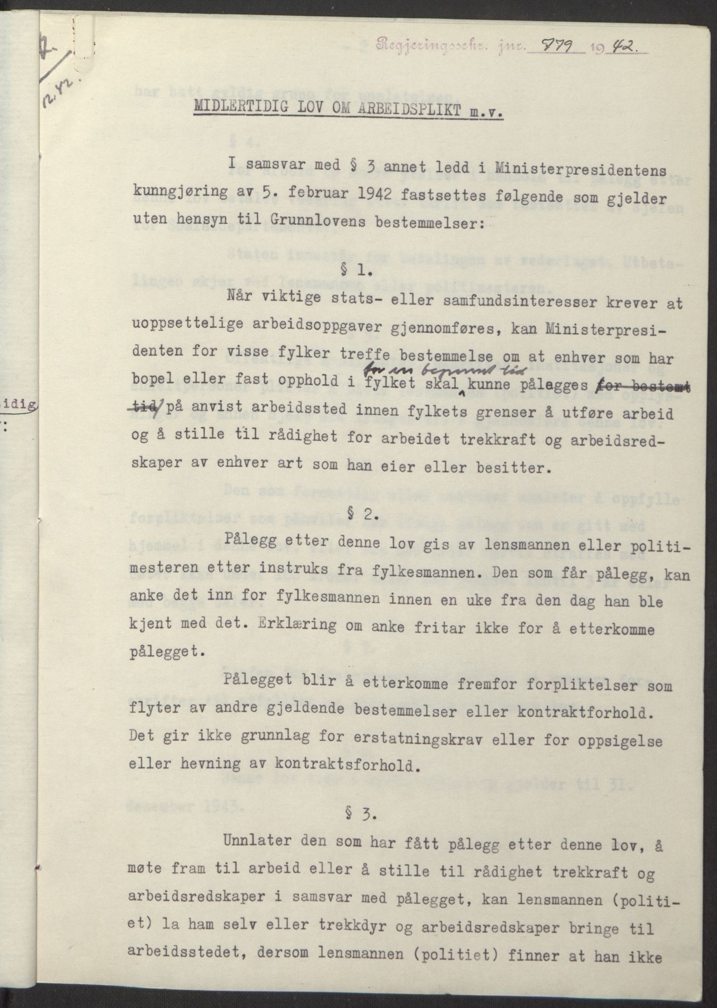 NS-administrasjonen 1940-1945 (Statsrådsekretariatet, de kommisariske statsråder mm), RA/S-4279/D/Db/L0098: Lover II, 1942, s. 570