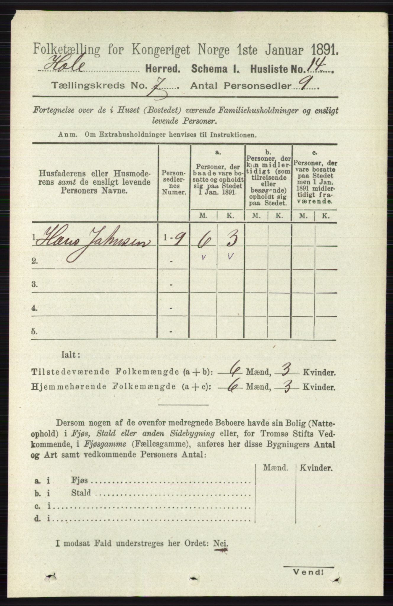 RA, Folketelling 1891 for 0612 Hole herred, 1891, s. 3895