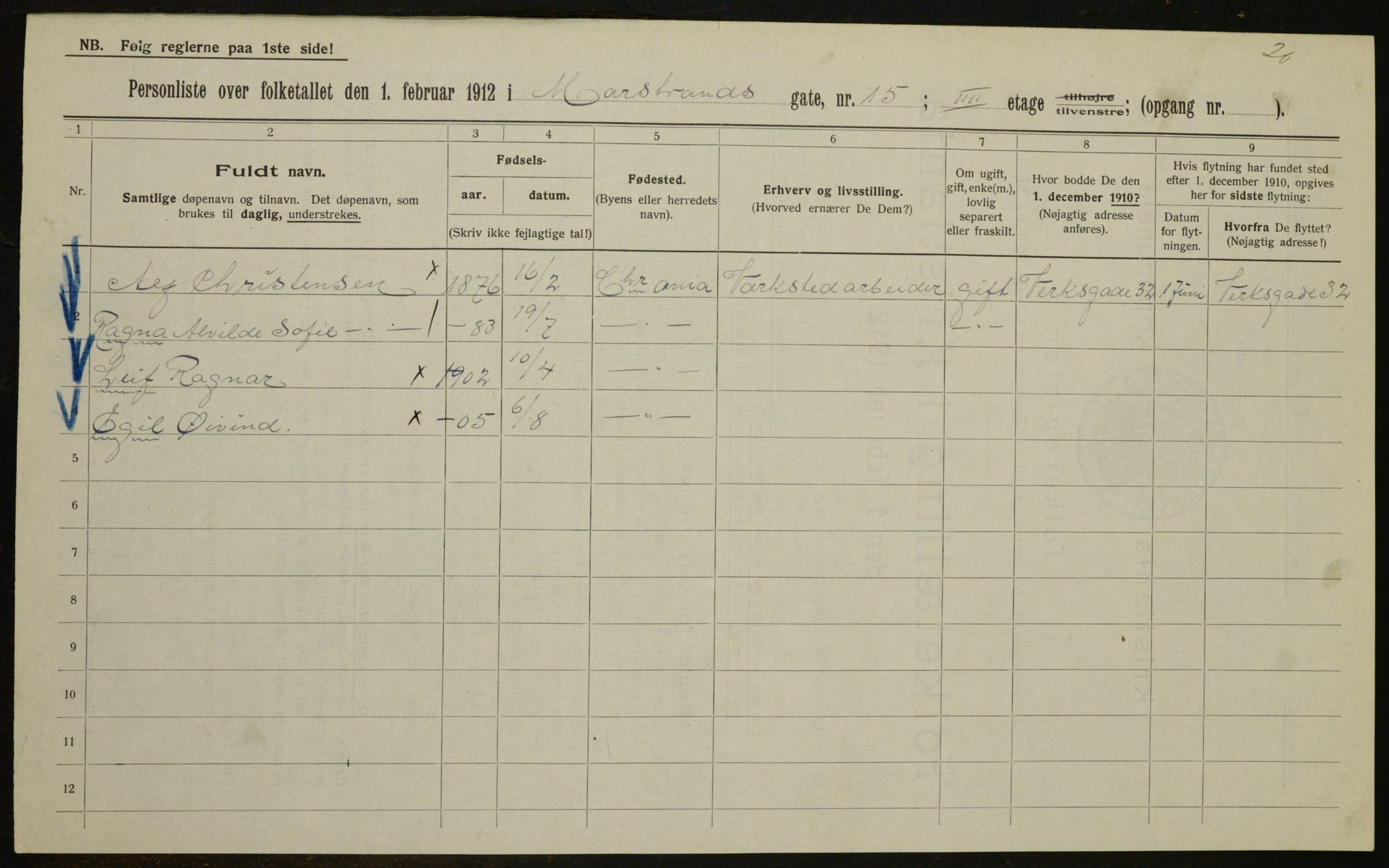 OBA, Kommunal folketelling 1.2.1912 for Kristiania, 1912, s. 65168