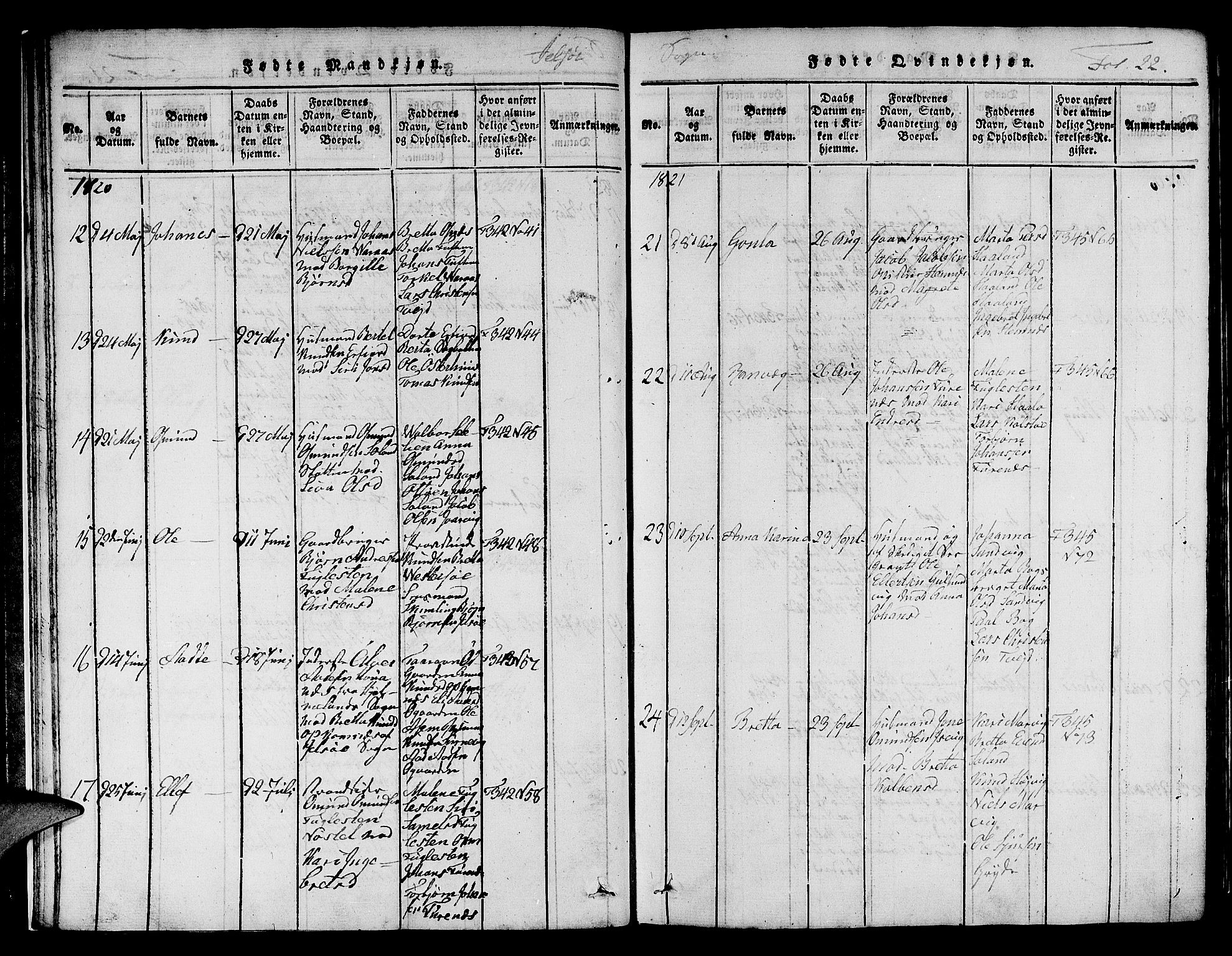 Jelsa sokneprestkontor, AV/SAST-A-101842/01/V: Klokkerbok nr. B 1 /1, 1816-1828, s. 22