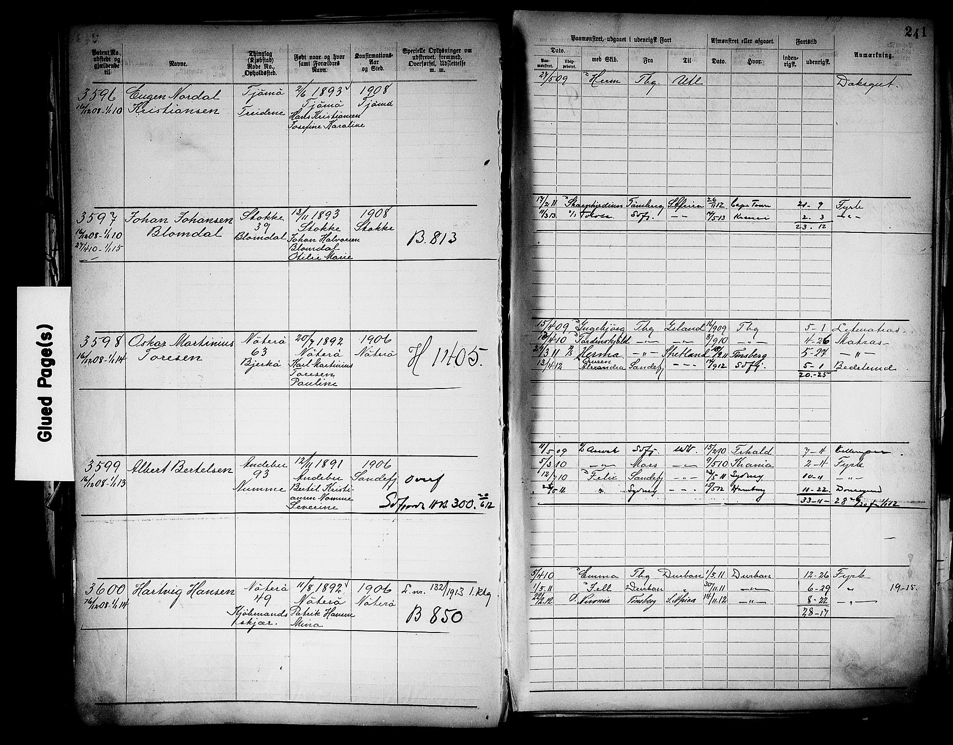 Tønsberg innrulleringskontor, AV/SAKO-A-786/F/Fb/L0005: Annotasjonsrulle Patent nr. 2401-4080, 1904-1910, s. 243