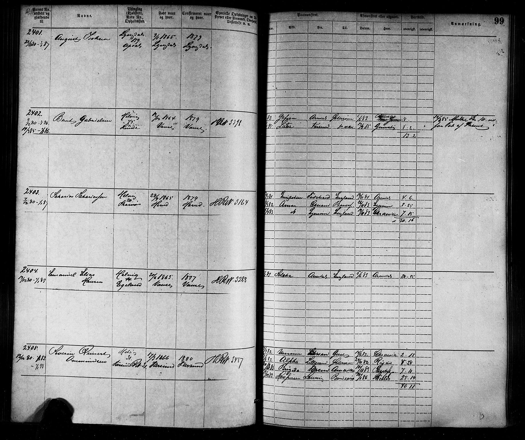 Farsund mønstringskrets, SAK/2031-0017/F/Fa/L0006: Annotasjonsrulle nr 1911-3805 med register, Z-3, 1877-1894, s. 126