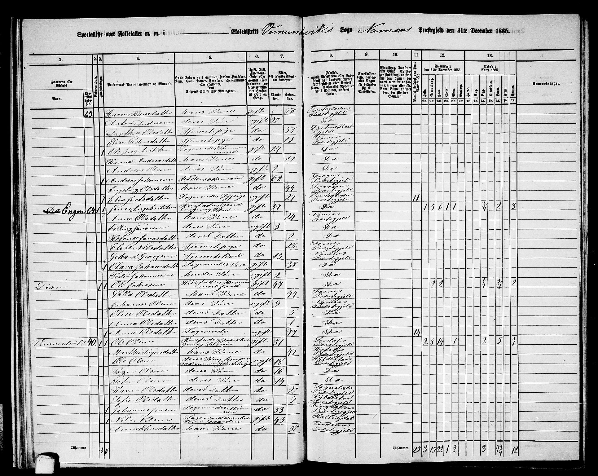 RA, Folketelling 1865 for 1745L Namsos prestegjeld, Vemundvik sokn og Sævik sokn, 1865, s. 28