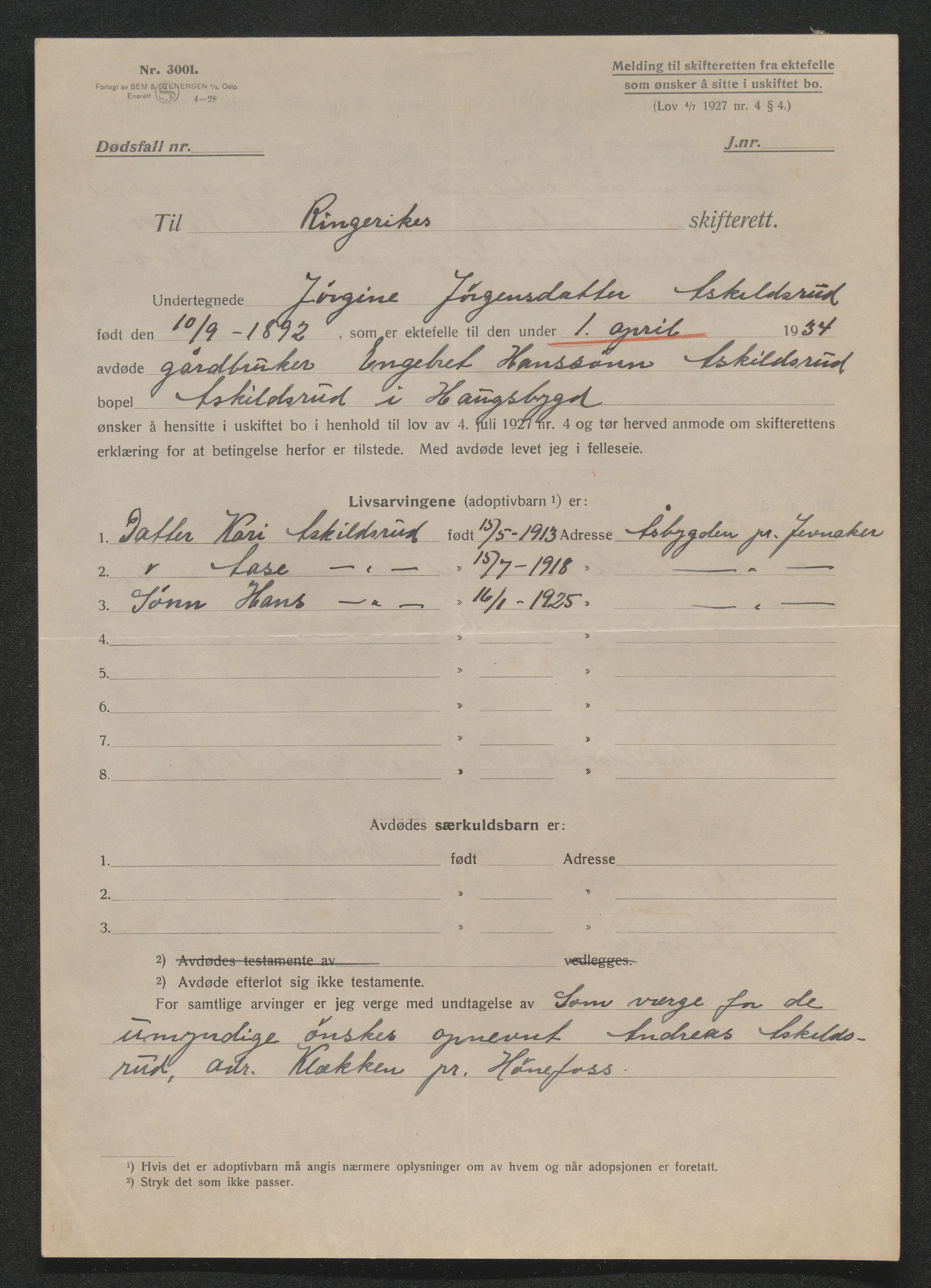 Ringerike sorenskriveri, AV/SAKO-A-105/H/Ha/Hab/L0017: Dødsfallslister Haugsbygd, 1931-1940