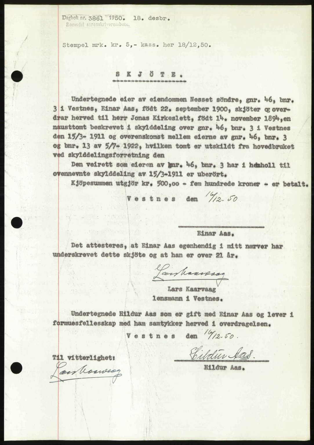 Romsdal sorenskriveri, AV/SAT-A-4149/1/2/2C: Pantebok nr. A35, 1950-1950, Dagboknr: 3861/1950