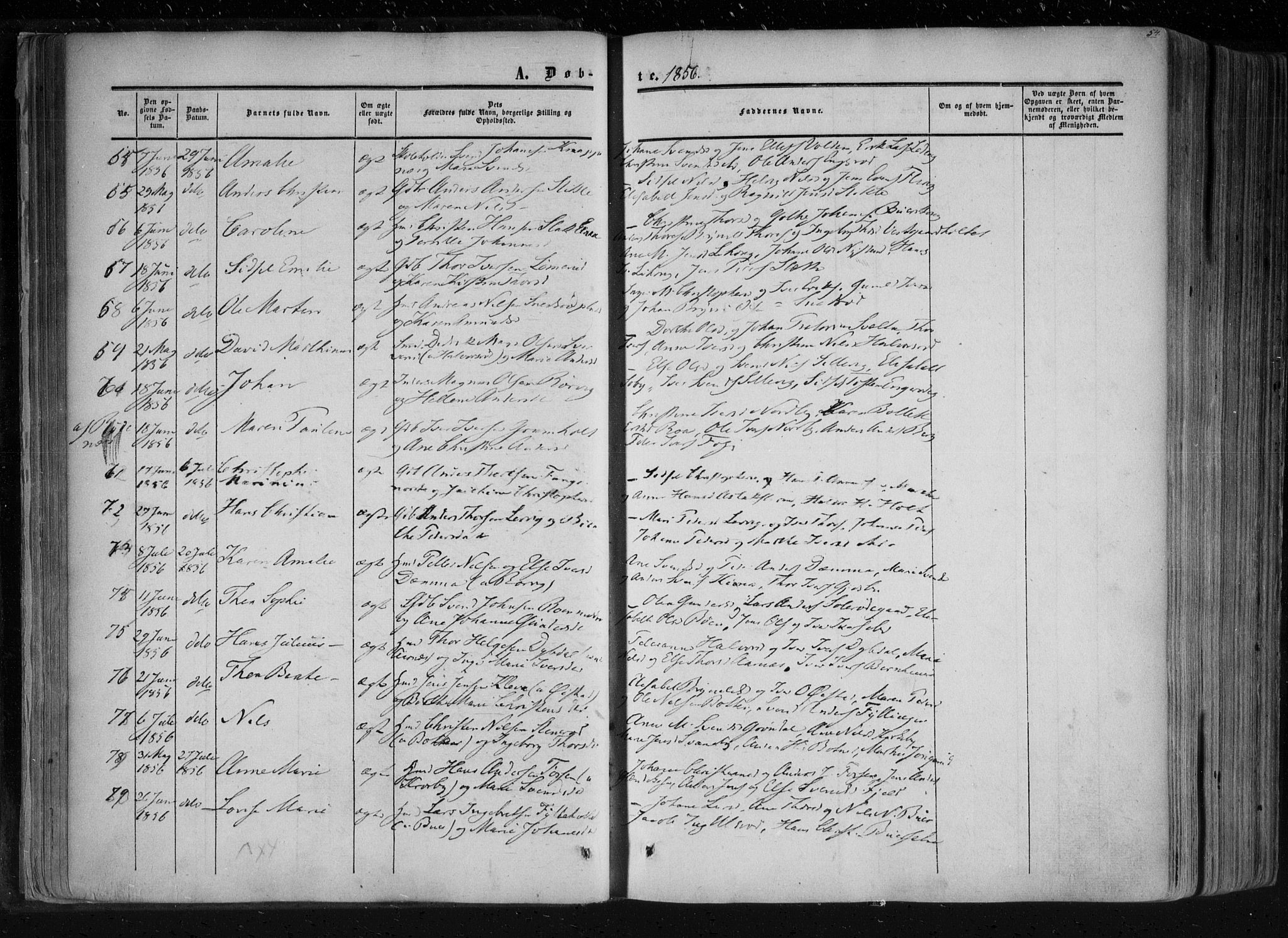 Aremark prestekontor Kirkebøker, AV/SAO-A-10899/F/Fc/L0003: Ministerialbok nr. III 3, 1850-1865, s. 54