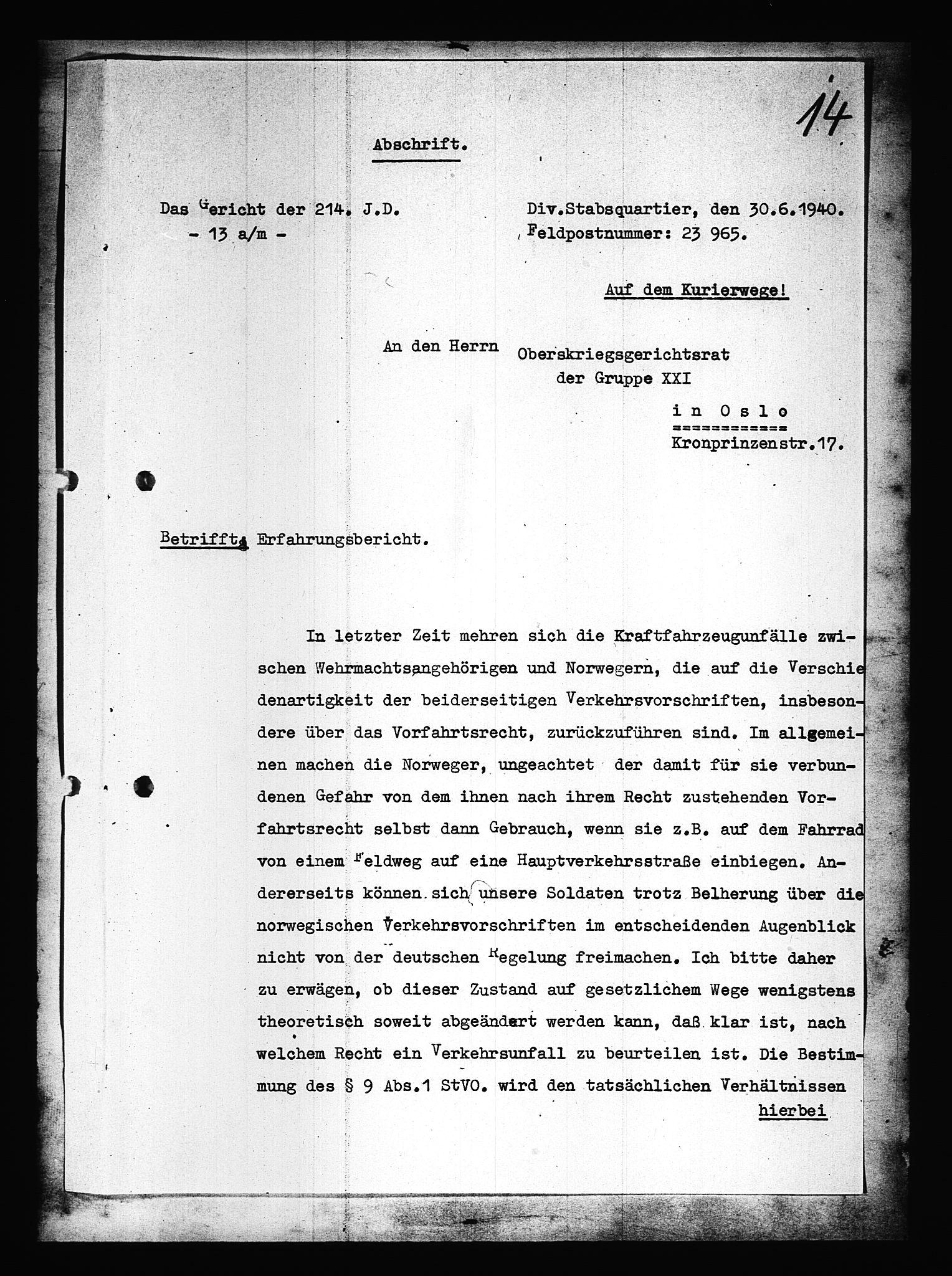 Documents Section, AV/RA-RAFA-2200/V/L0088: Amerikansk mikrofilm "Captured German Documents".
Box No. 727.  FKA jnr. 601/1954., 1939-1940, s. 391