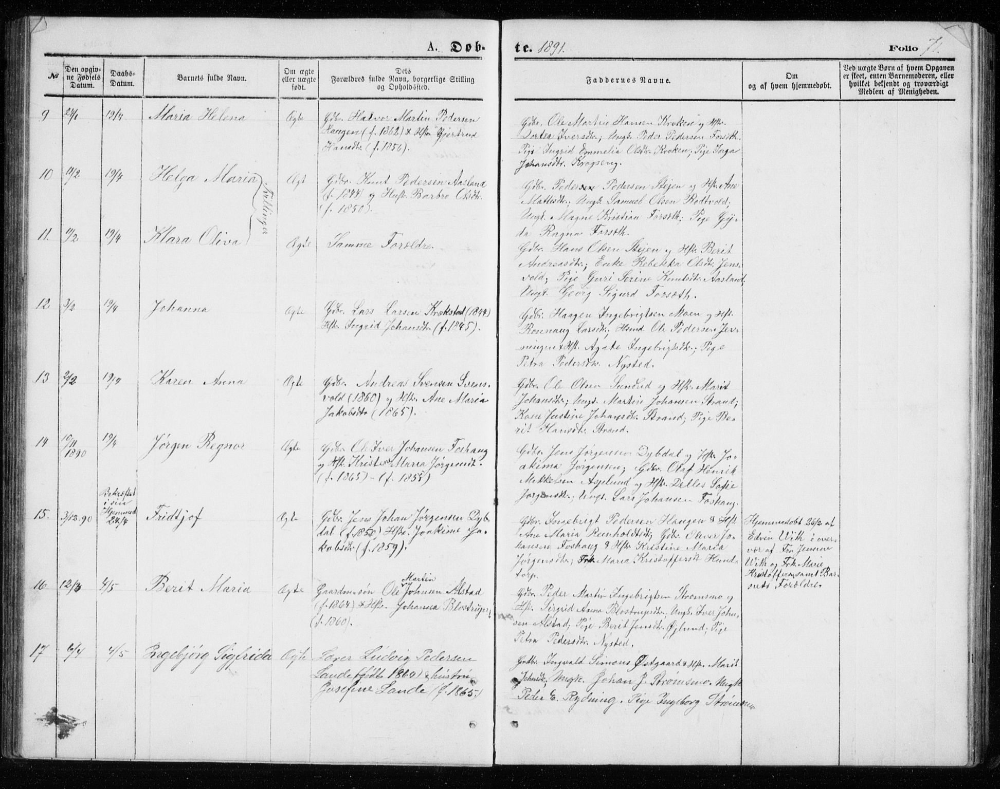 Målselv sokneprestembete, AV/SATØ-S-1311/G/Ga/Gab/L0007klokker: Klokkerbok nr. 7, 1876-1895, s. 71