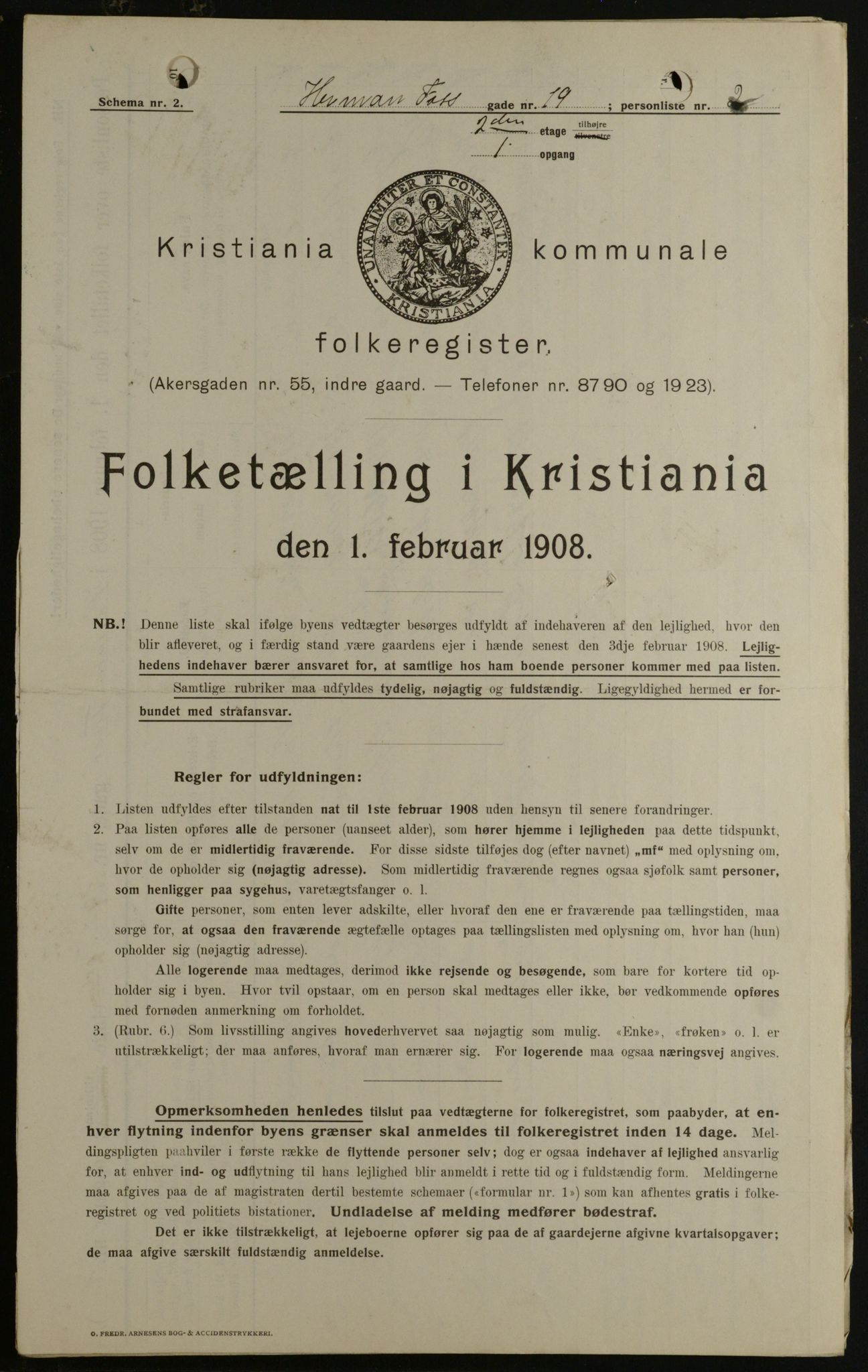 OBA, Kommunal folketelling 1.2.1908 for Kristiania kjøpstad, 1908, s. 35043